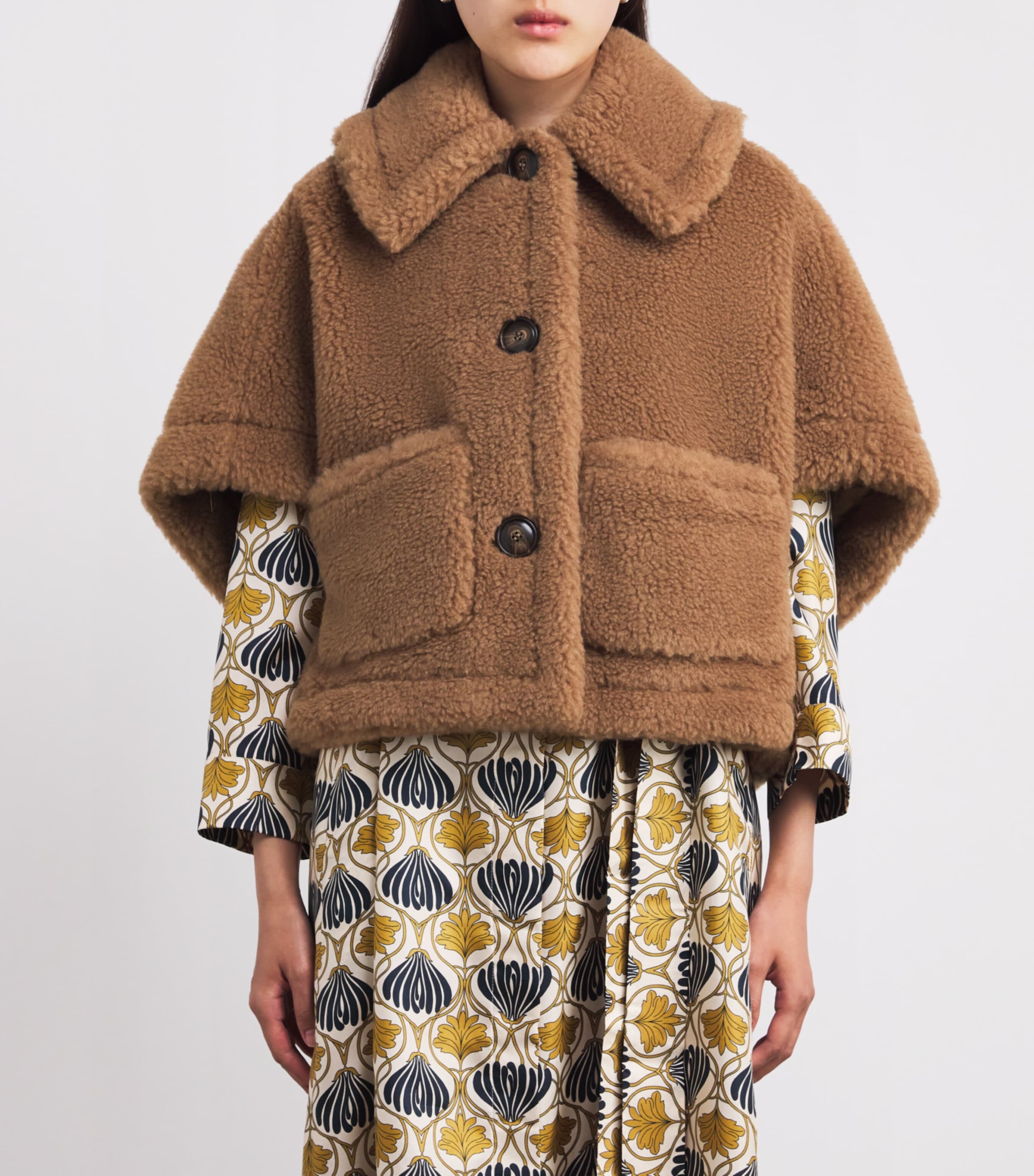 Wool-SIlk Cape Coat CAMEL Image 3
