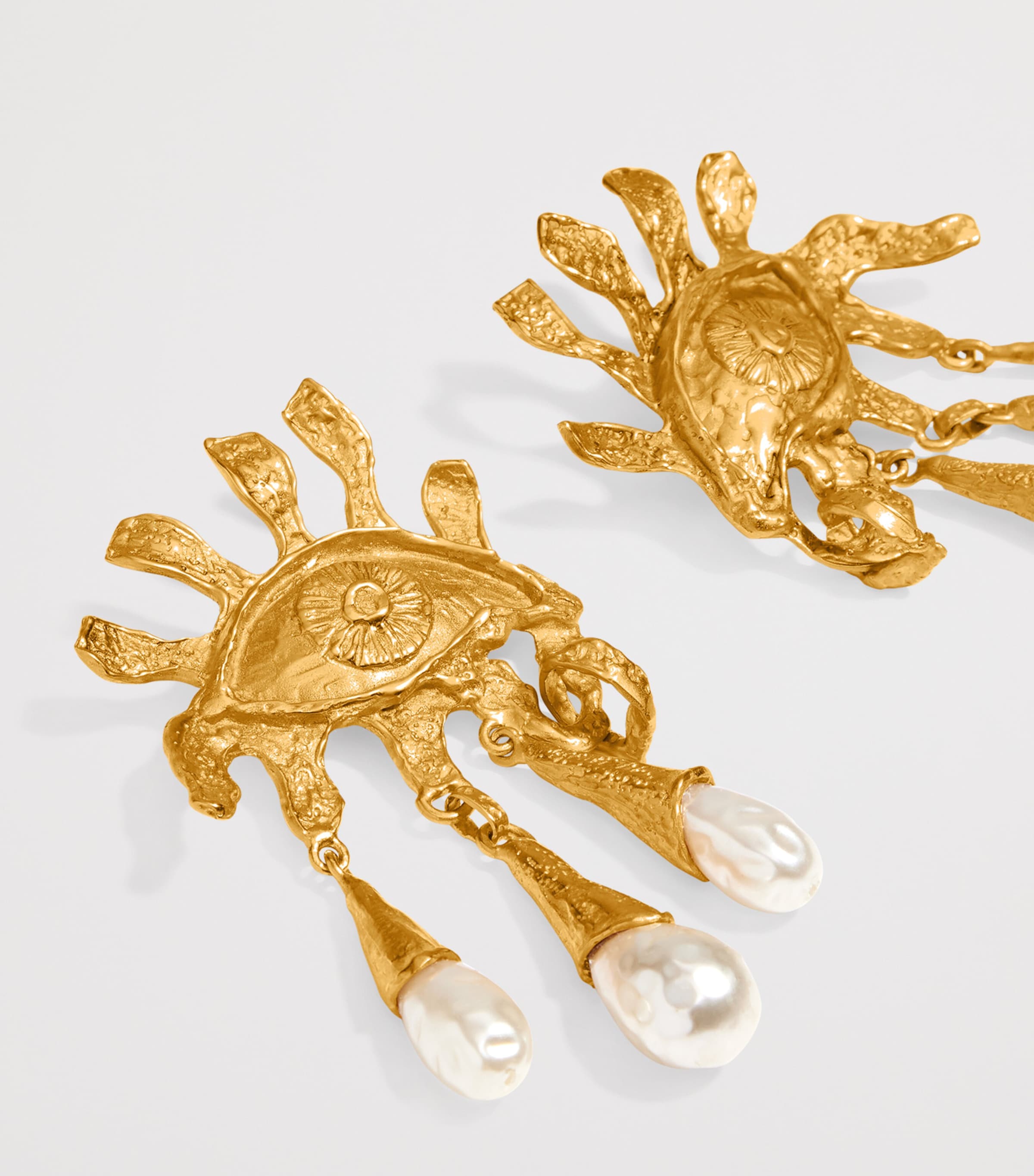 Pearl Eye and Teardrop Earrings 001 GOLD Image 4