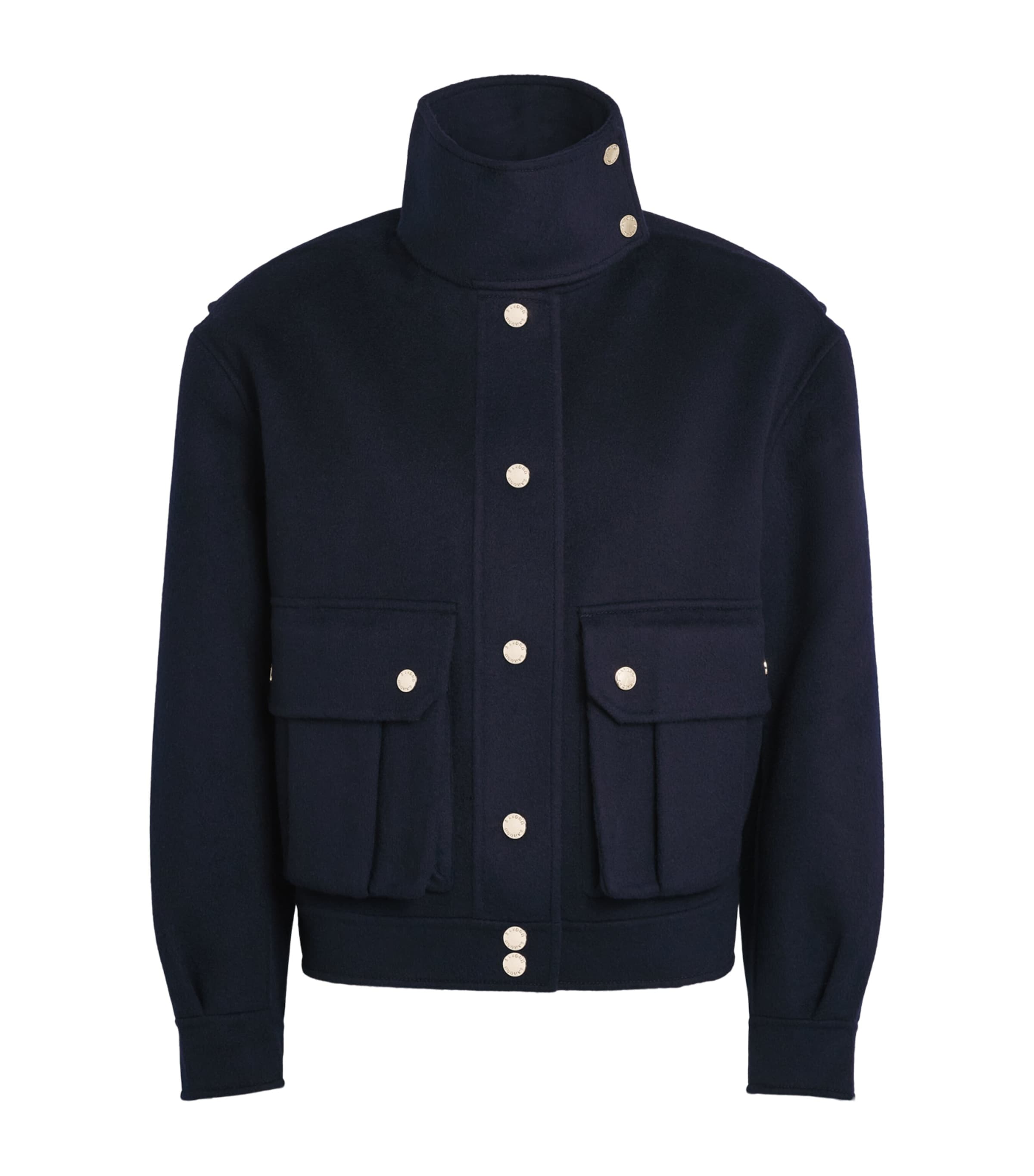 Sandro Paris Womens Wool Cropped Coat Navy Blue Image 1