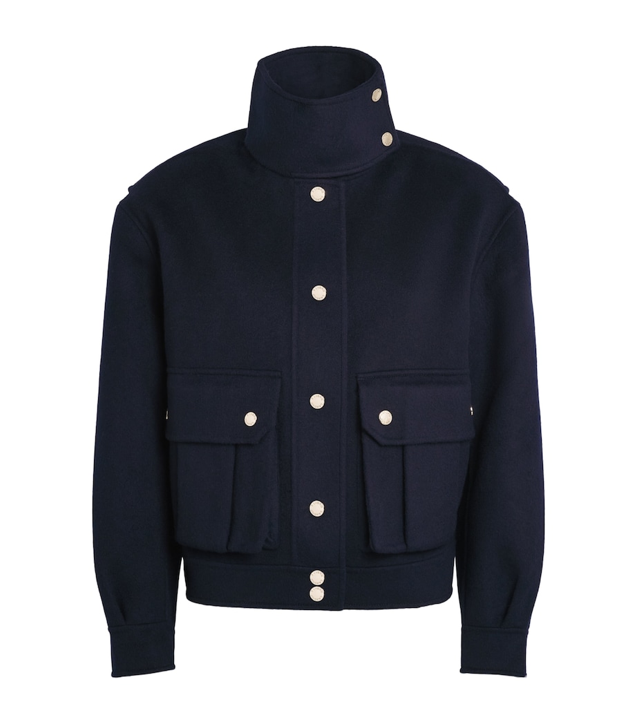 Sandro Paris Womens Wool Cropped Coat Navy Blue Image 1