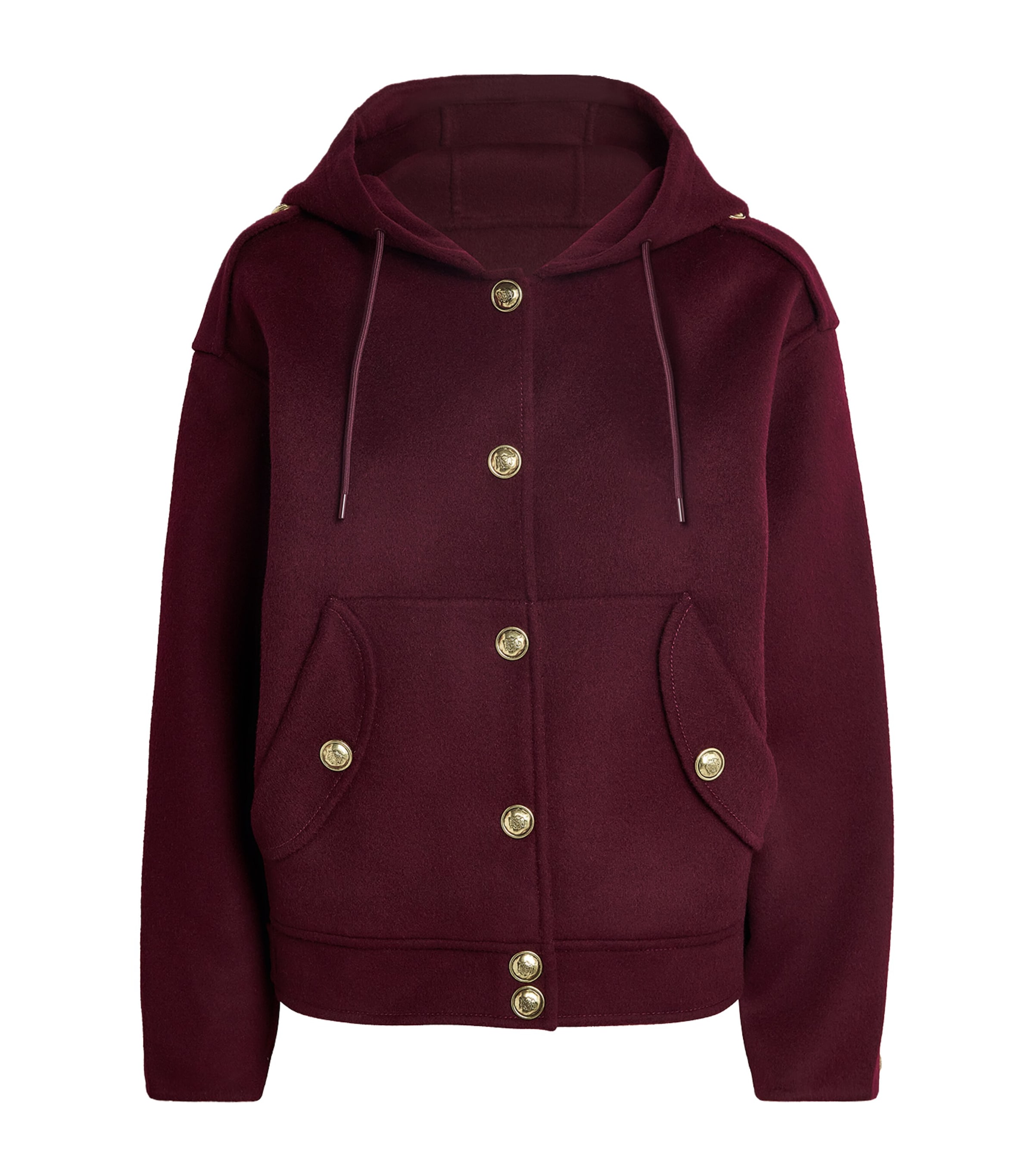 Sandro Wool Hooded Coat In Burgundy