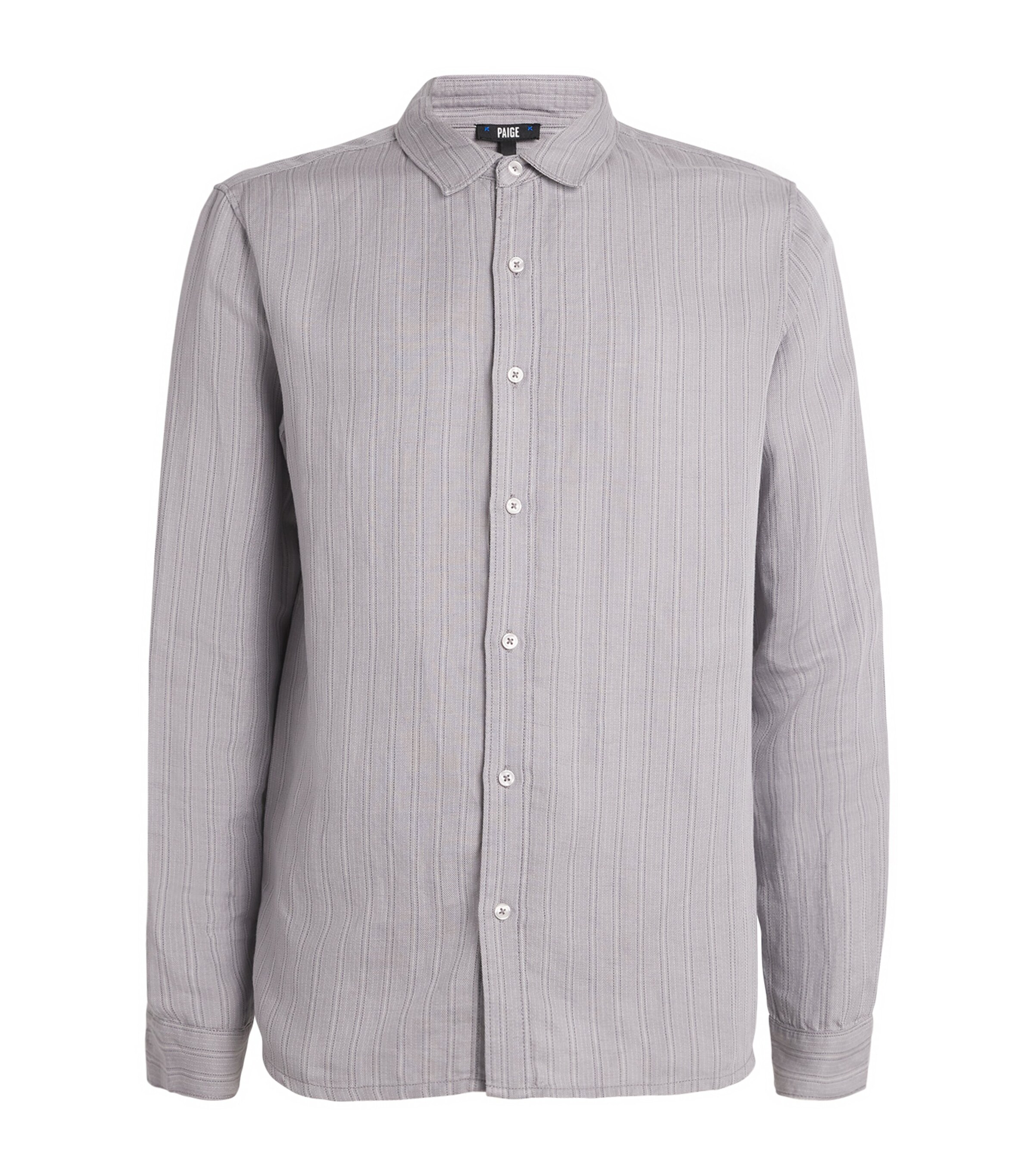 Paige Peters Stripe Linen Blend Button-up Shirt In Grey