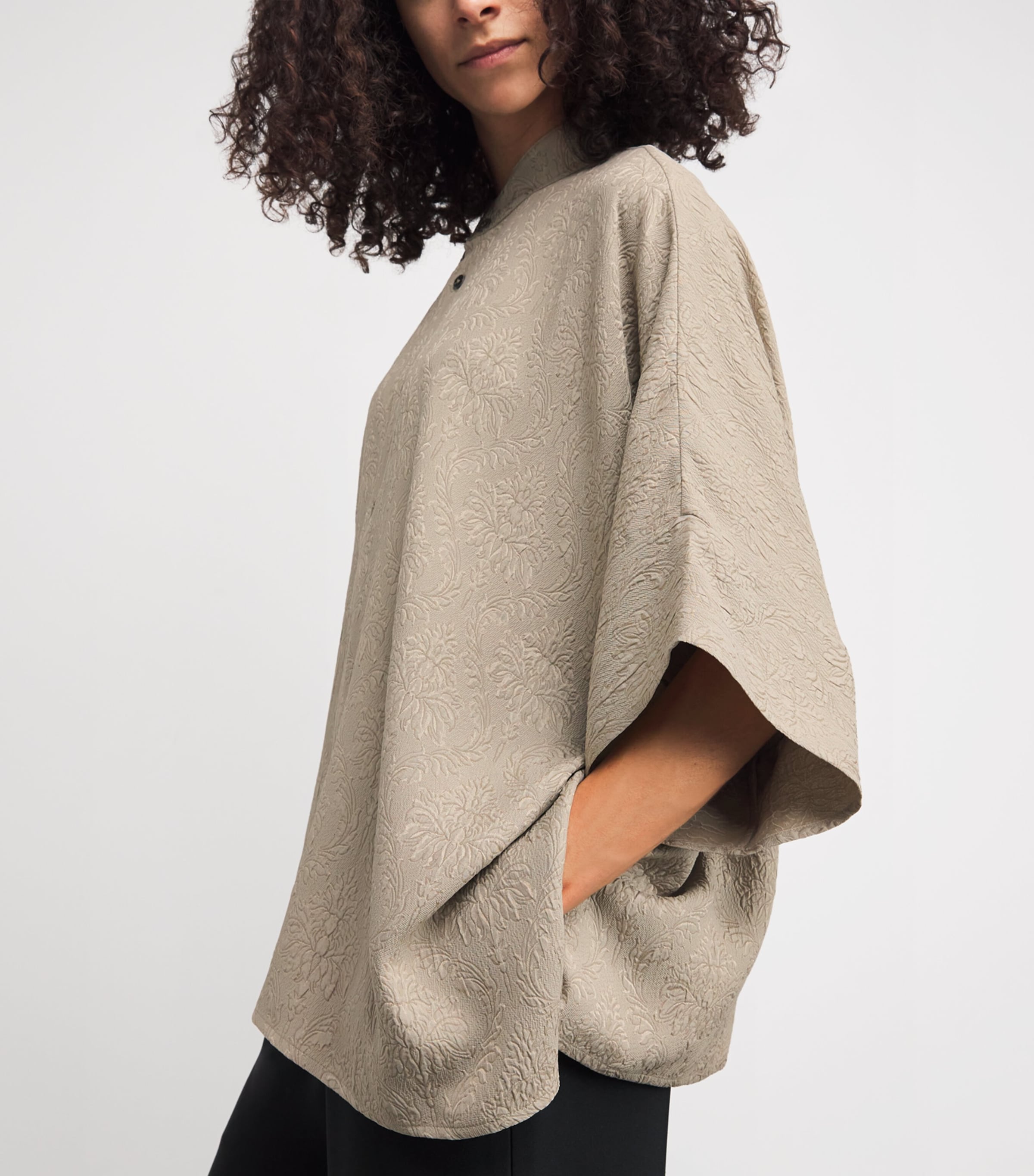 Silk Cropped-Sleeve Shirt STONE Image 6