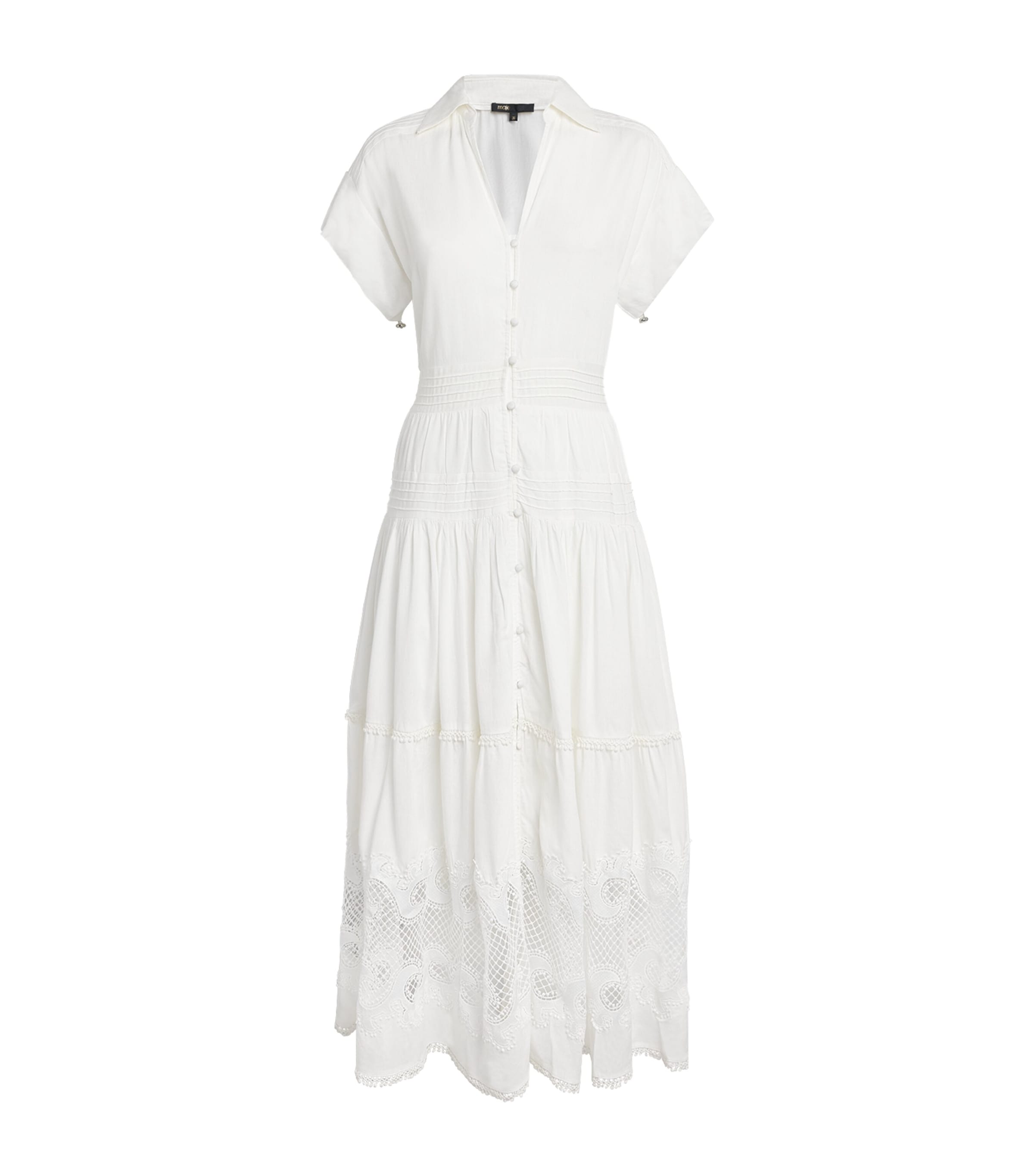 Shop Maje Lace-insert Maxi Shirt Dress In White