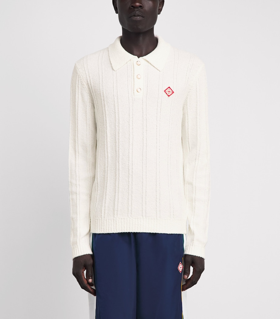 Casablanca Mens Boucle Long-Sleeve Polo Sweater White Image 4