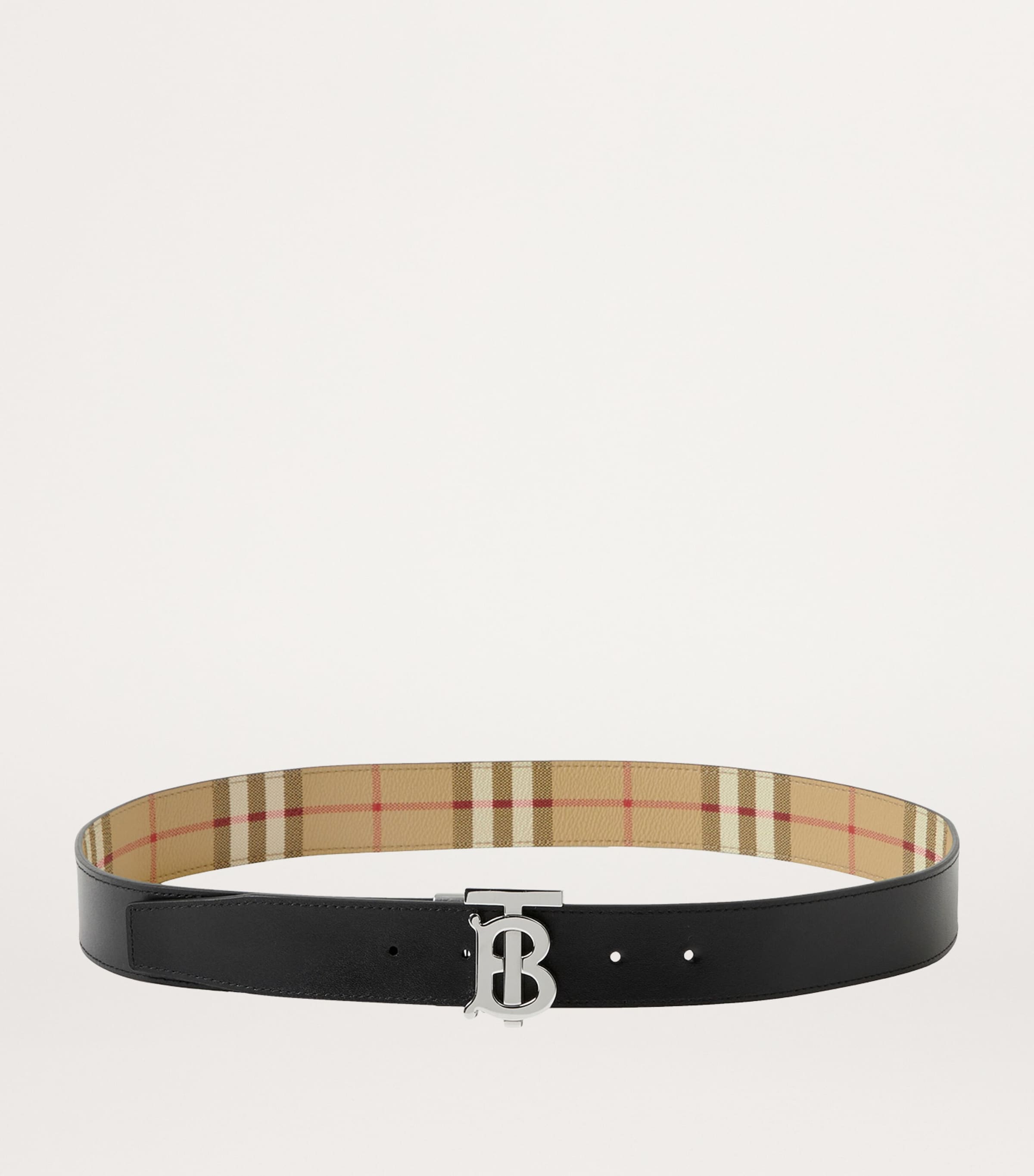 Leather and Check Reversible TB Belt ARCHIVE BEIGE/SILVER Image 5