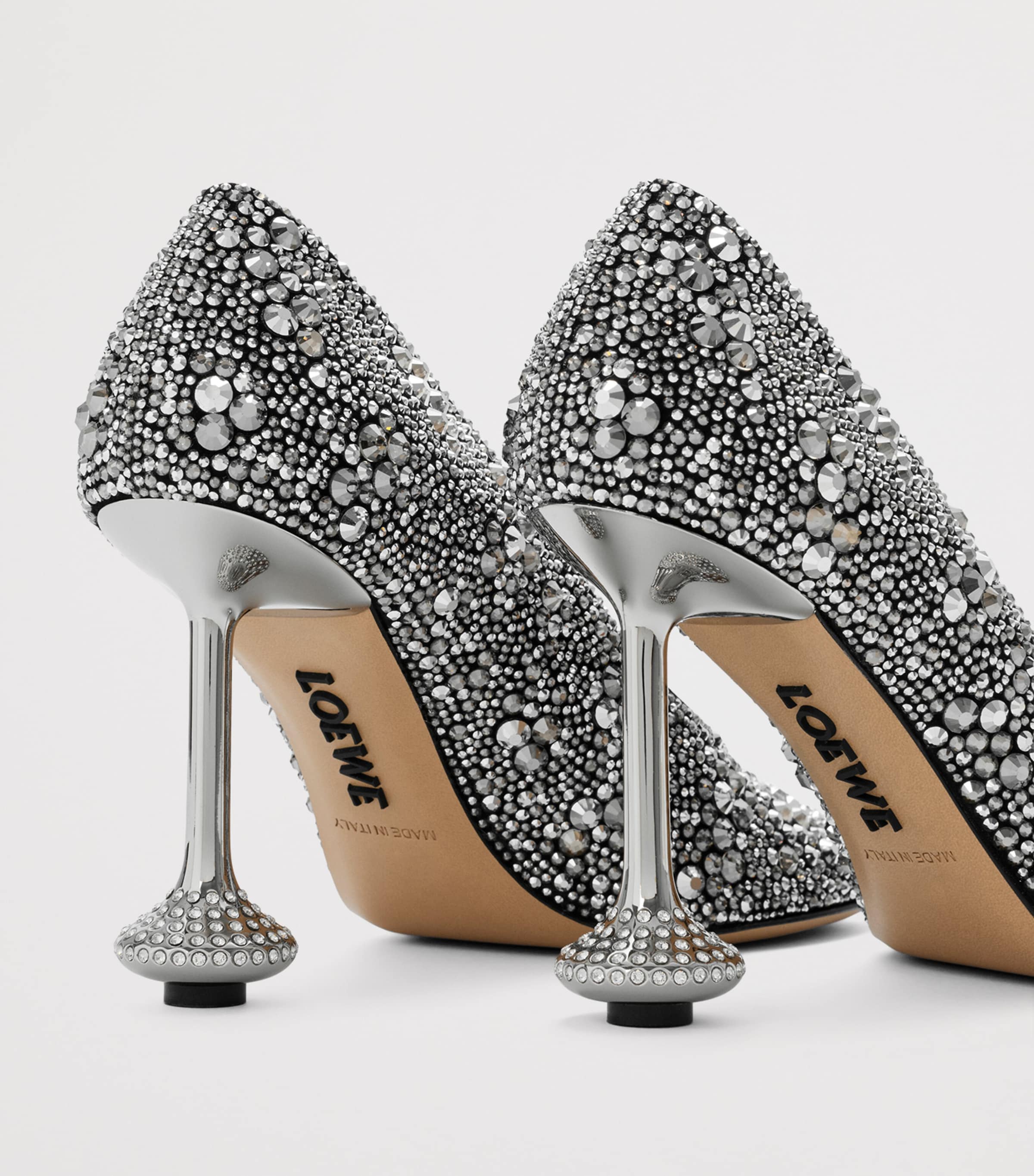 LOEWE Suede Embellished Toy Pumps 90 Silver Image 4