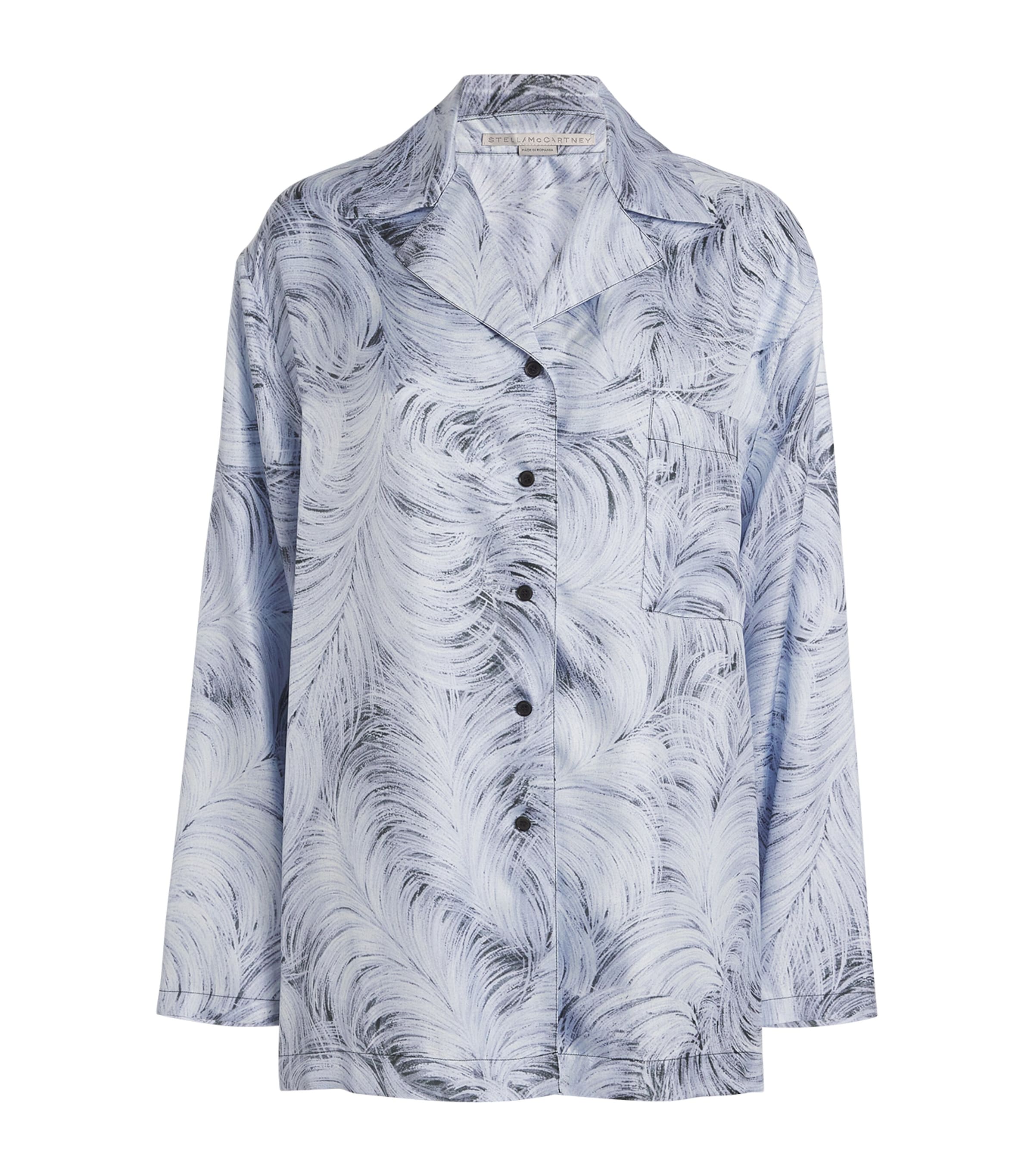 Stella Mccartney Silk Feather Print Pyjama Shirt In Blue