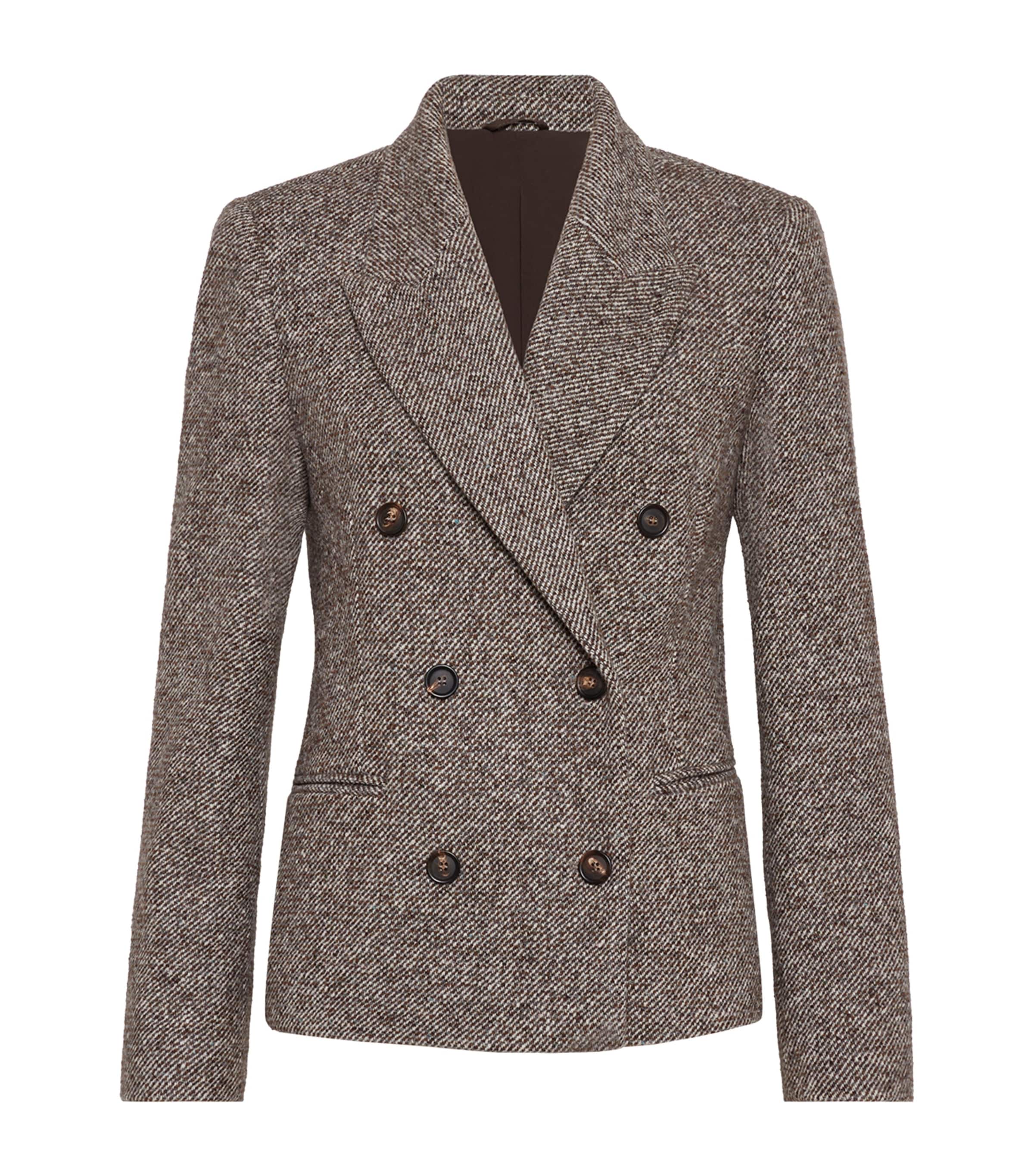 Brunello Cucinelli Wool Double-breasted Jacket With Front Pockets In Brown