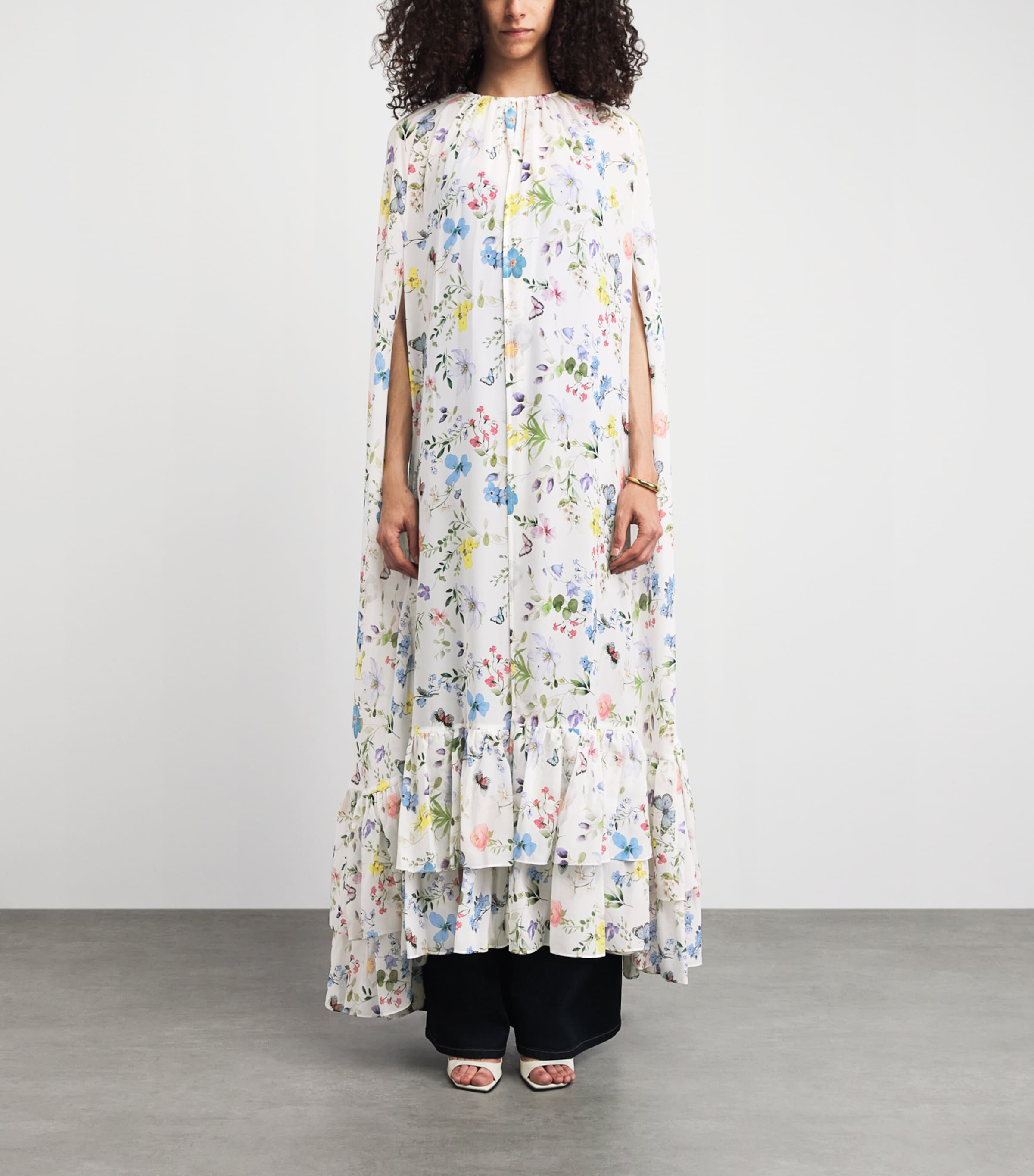 Alice+Olivia Womens Georgette Roya Maxi Cape Twstng Vines Off Wht Image 4