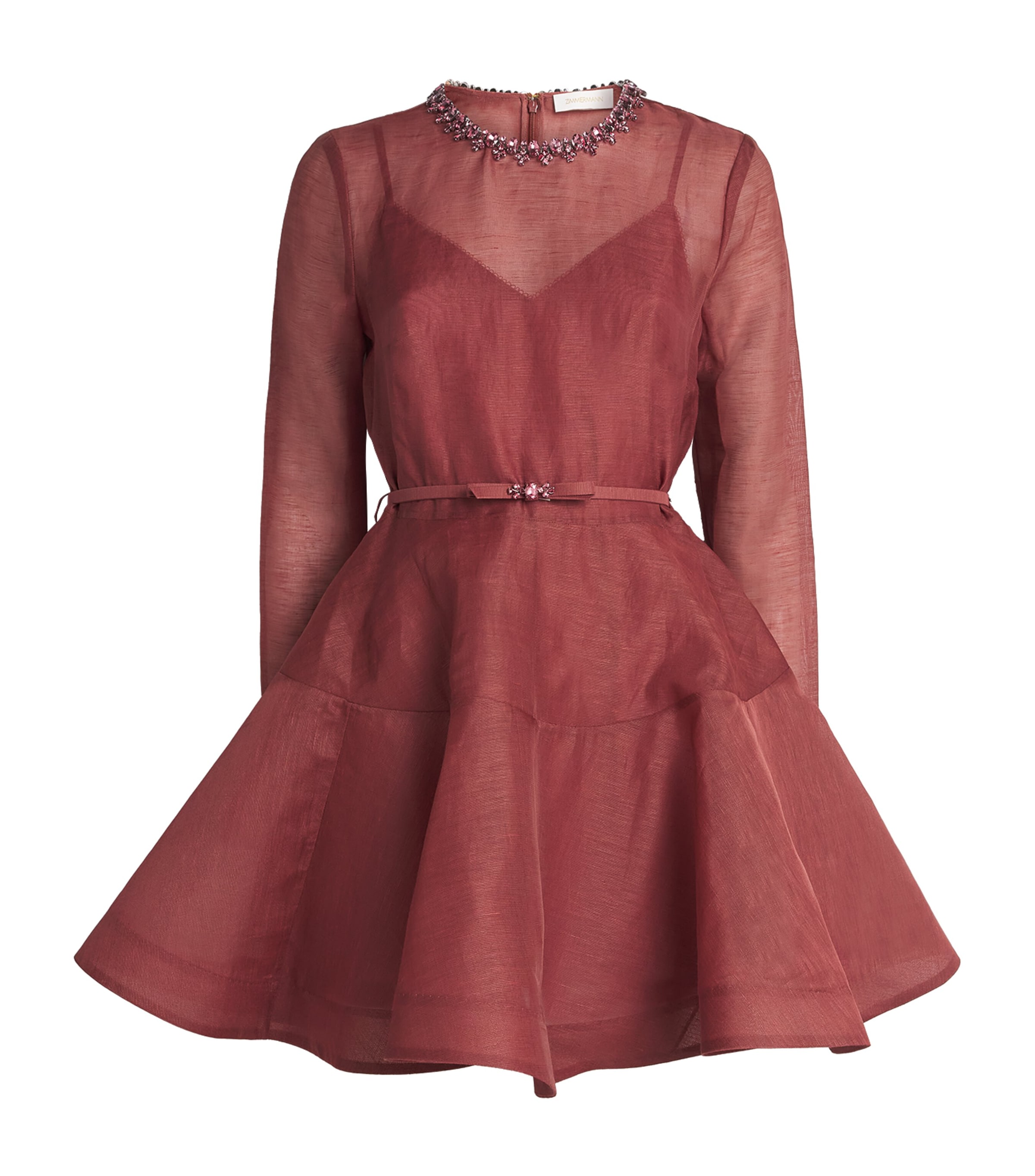 Zimmermann Womens Linen-Silk Alchemy Mini Dress Lipstick Image 1