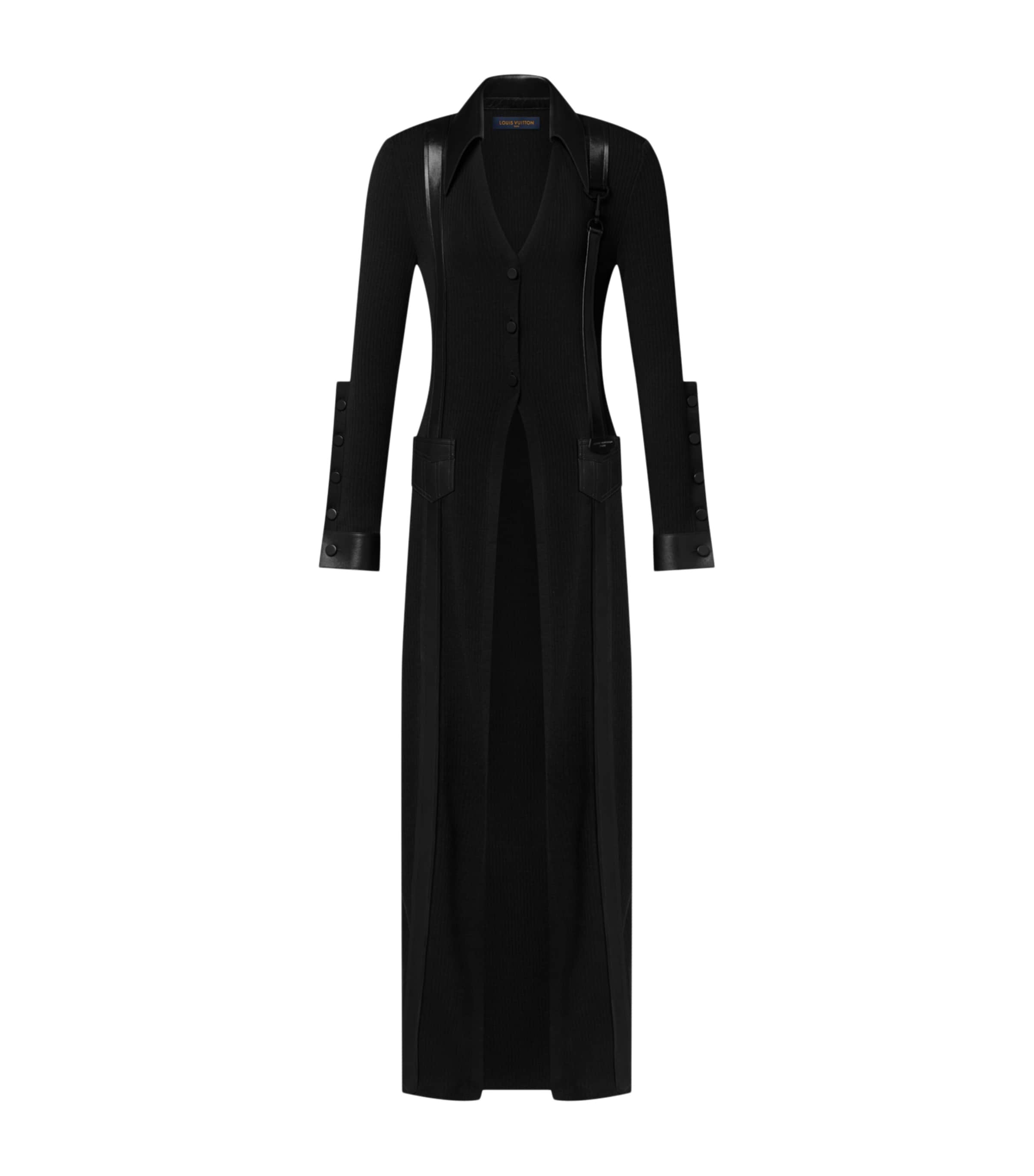 LOUIS VUITTON Womens Wool-Leather Longline Cardigan Black Image 1