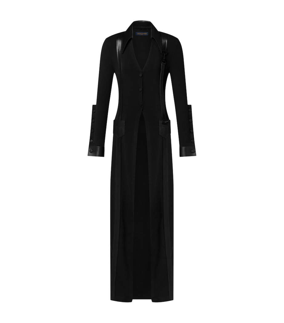LOUIS VUITTON Womens Wool-Leather Longline Cardigan Black Image 1