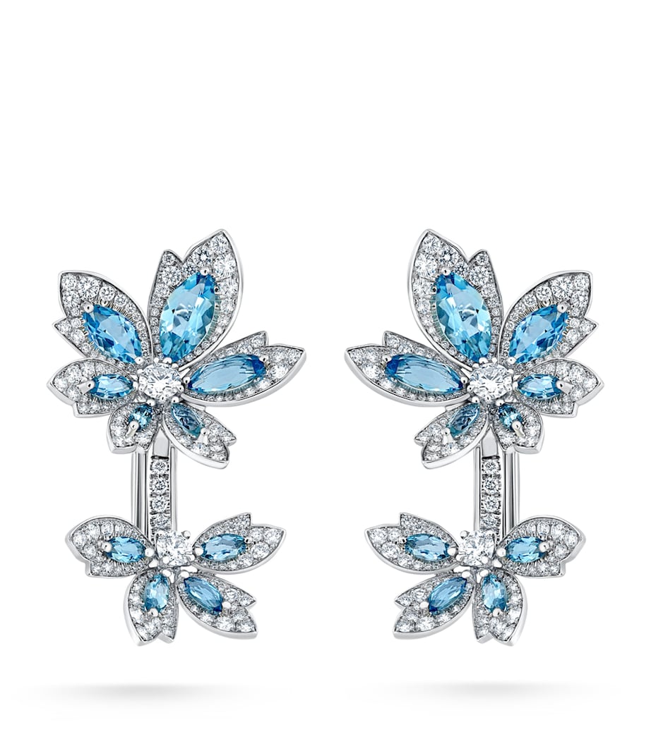 White Gold, Diamond and Aquamarine Palm Flower Earrings MULTI Image 1