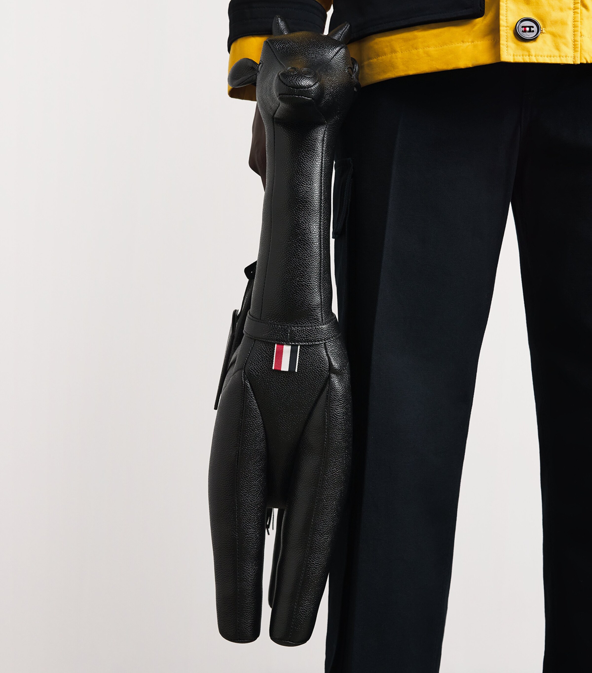 Leather Giraffe Top-Handle Bag BLACK Image 5