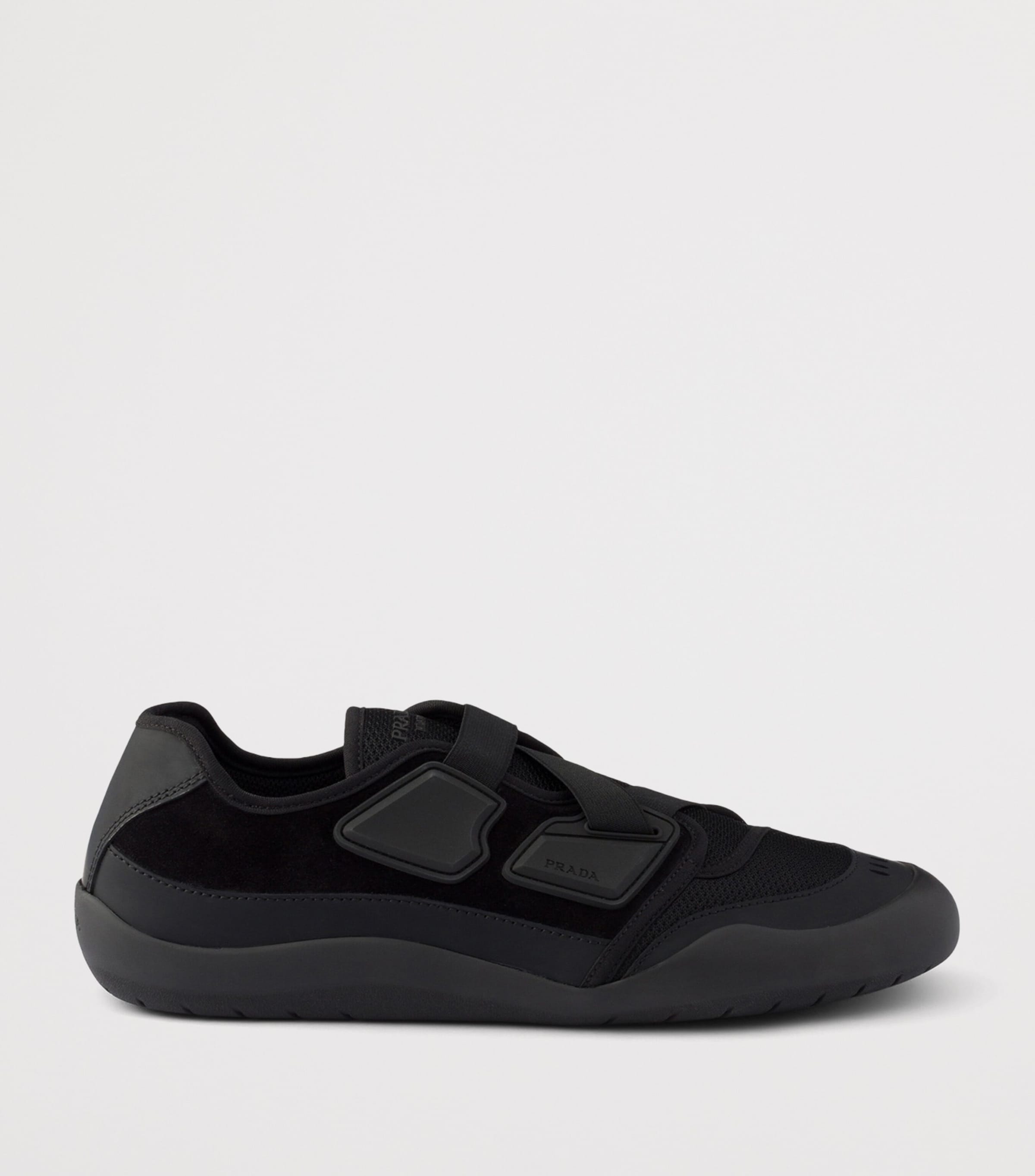 Prada Leather-Mesh Speedrock Sneakers Black Image 2