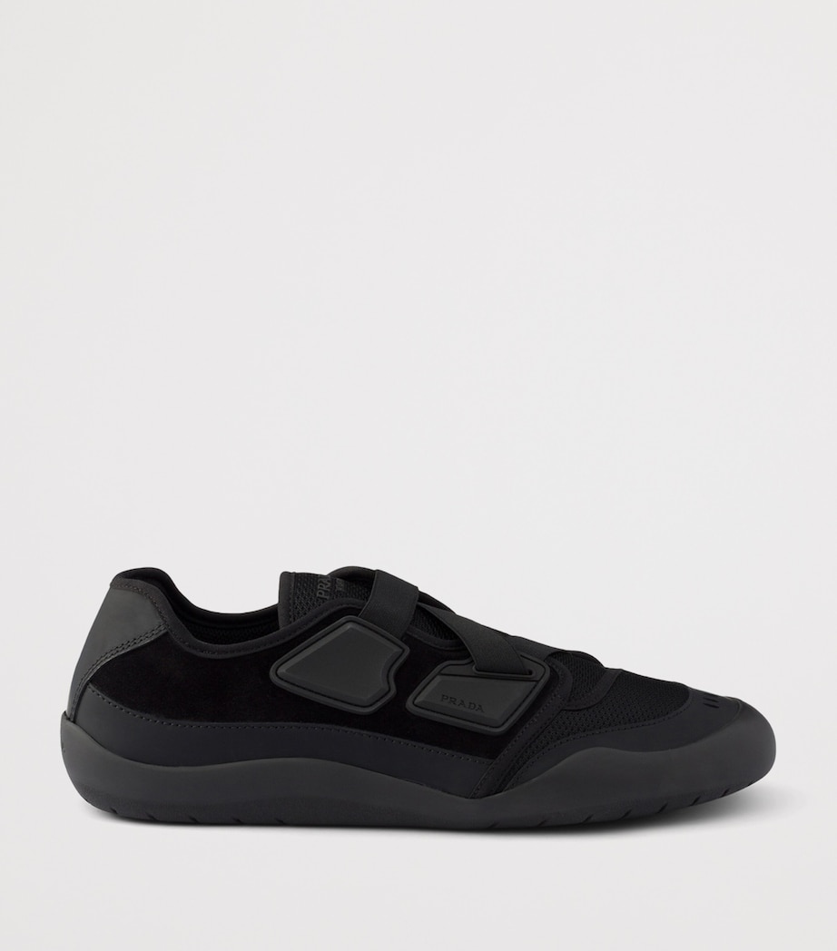 Prada Leather-Mesh Speedrock Sneakers Black Image 2