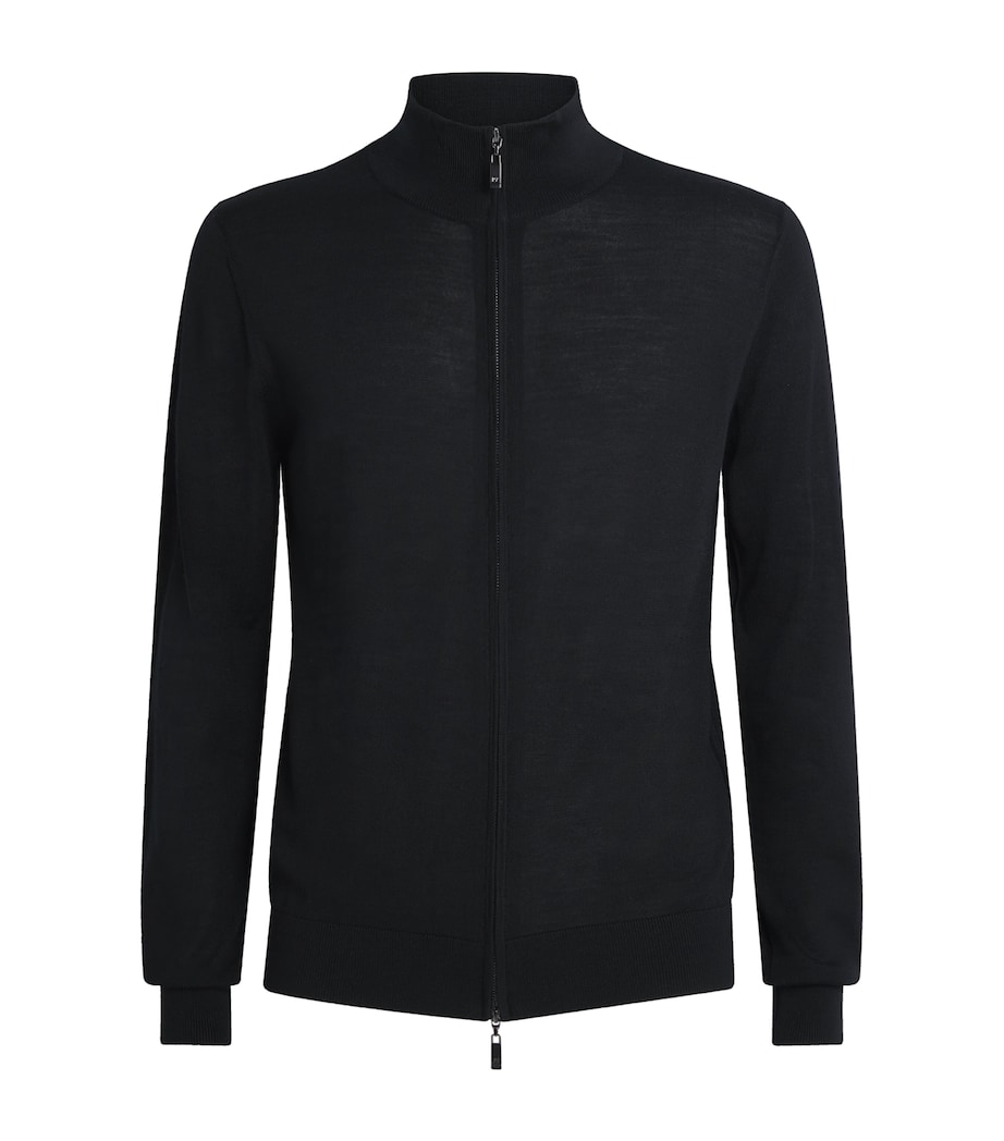 Wool Zip-Up Cardigan 20 BLACK Image 1