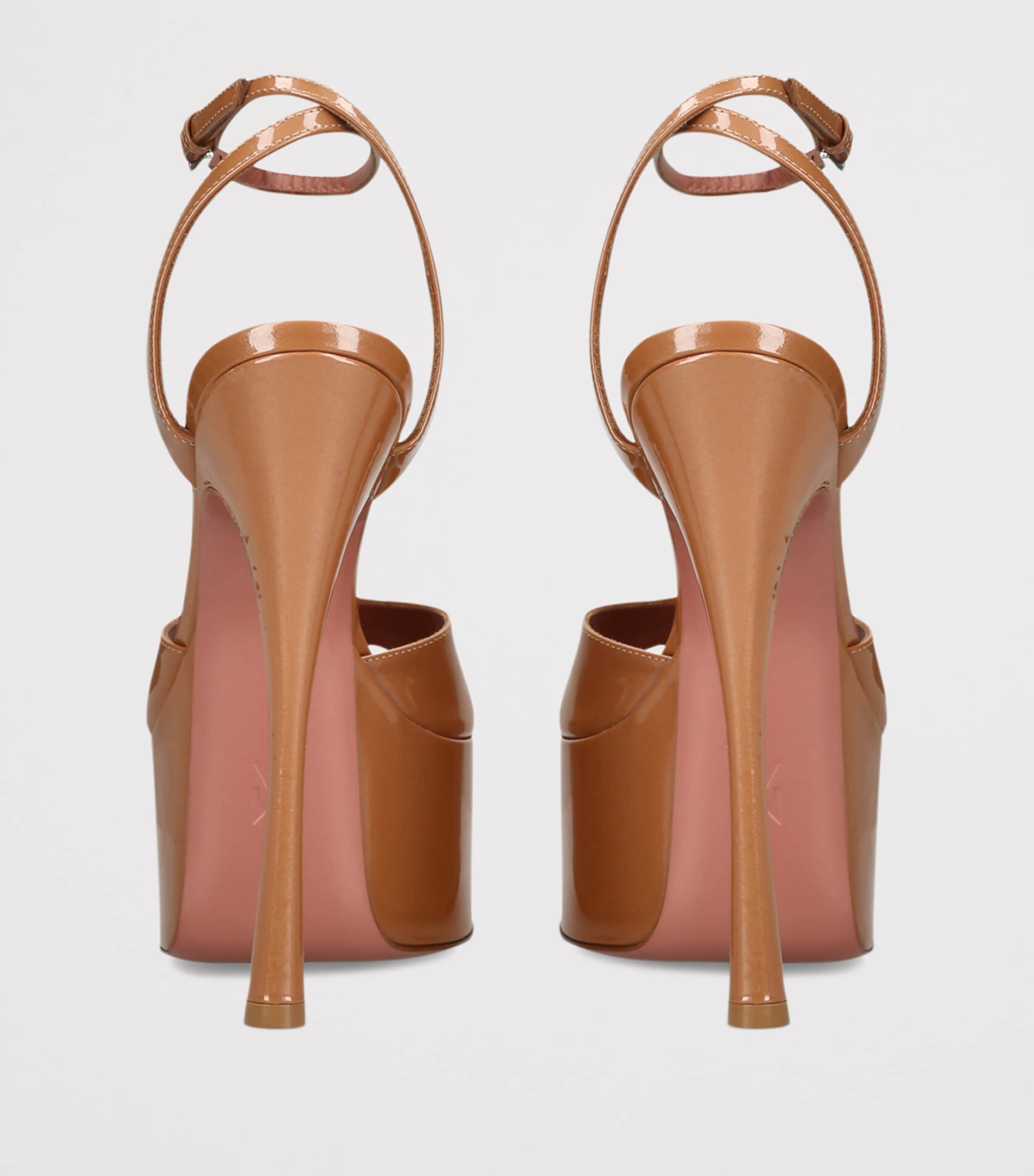 Amina Muaddi Patent Leather Aya Platform Heeled Sandals 155 Mid Brown Image 4