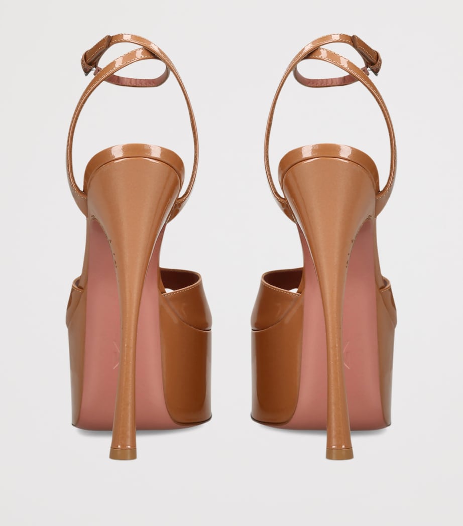 Amina Muaddi Patent Leather Aya Platform Heeled Sandals 155 Mid Brown Image 4