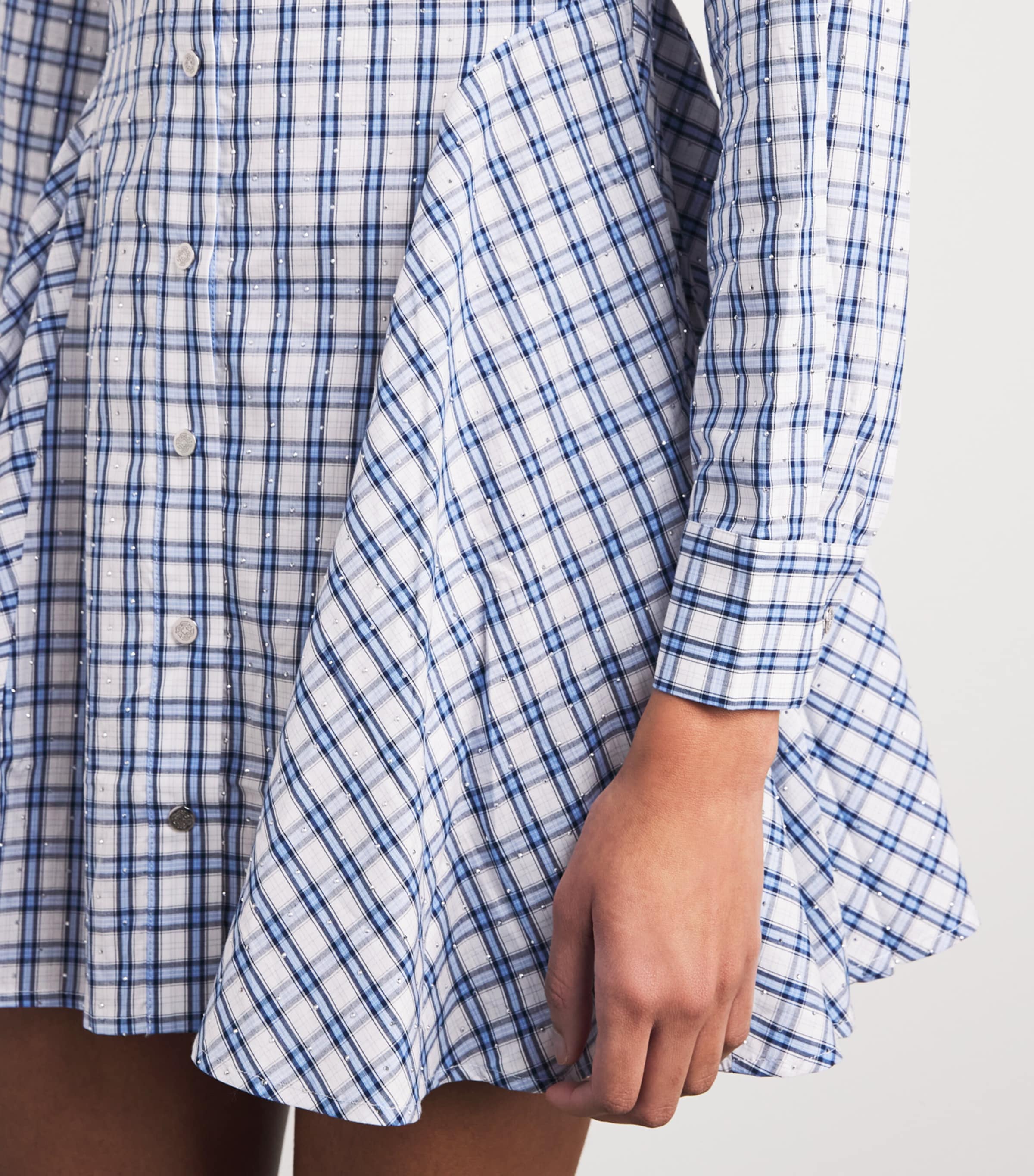 Maje Womens Cotton Check Rhinestone Mini Shirt Dress Blue Check Print Image 5