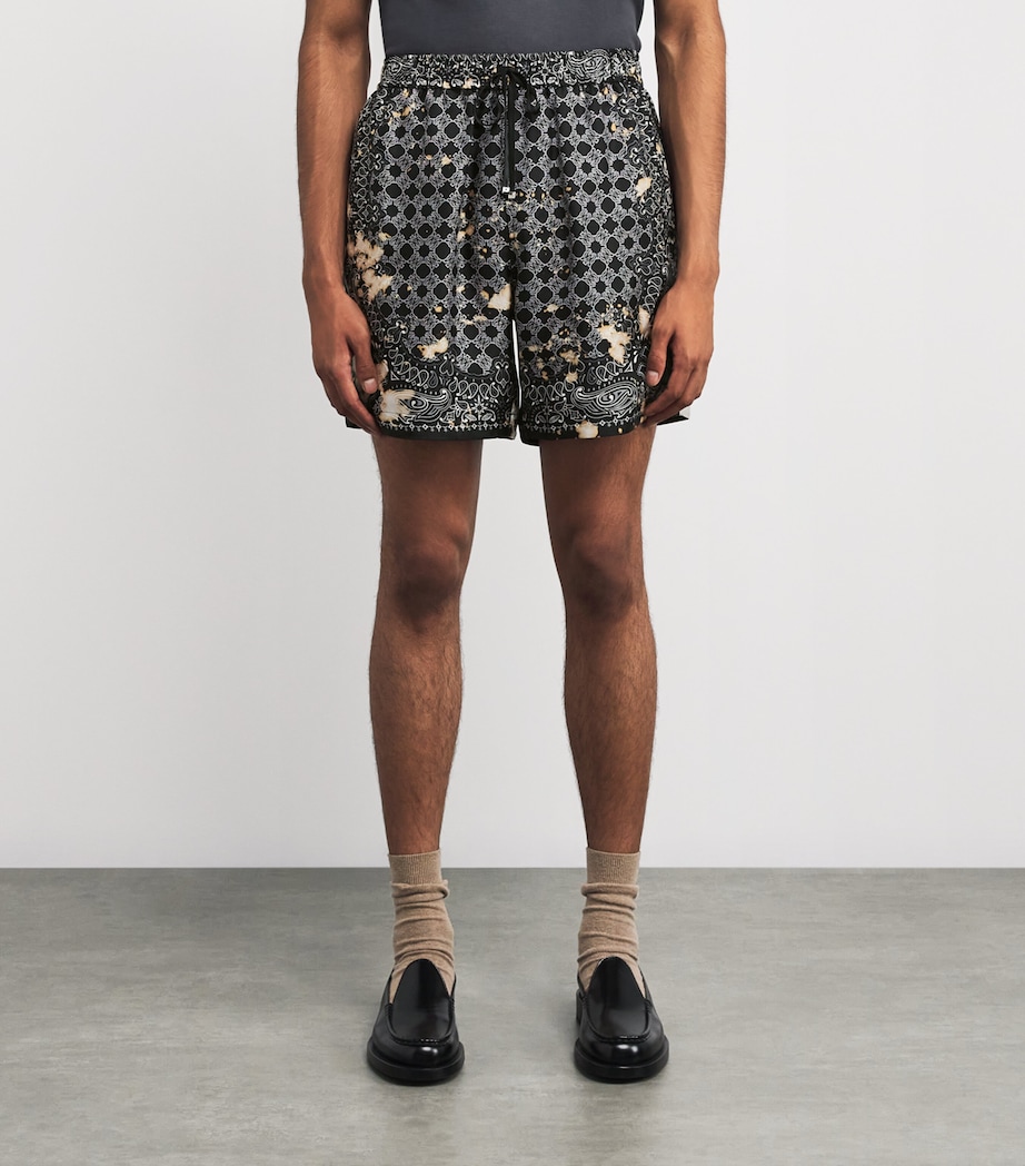 Silk Bleached Bandana Print Shorts BLACK Image 3