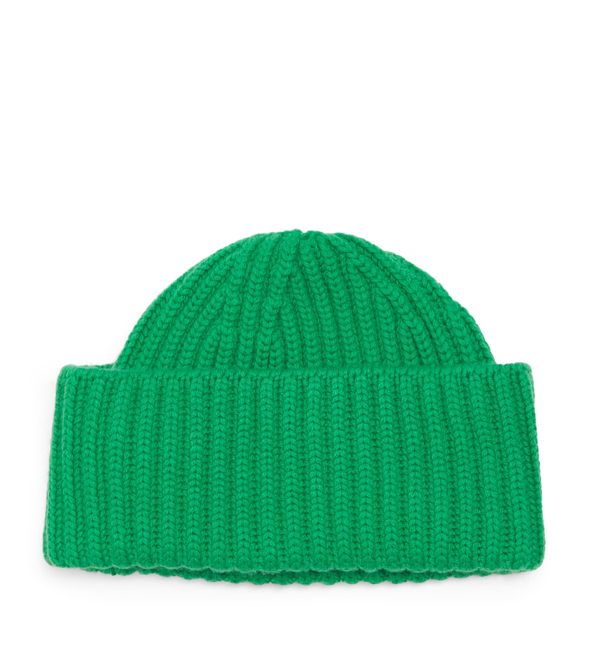 Drake's Cashmere Ribbed Beanie In Green