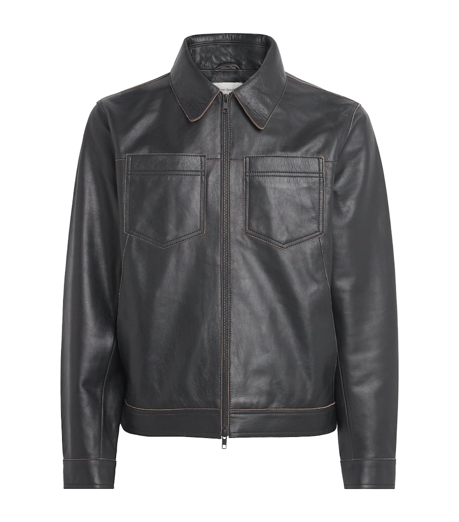 Contrast Stitch Leather Jacket BLACK Image 1