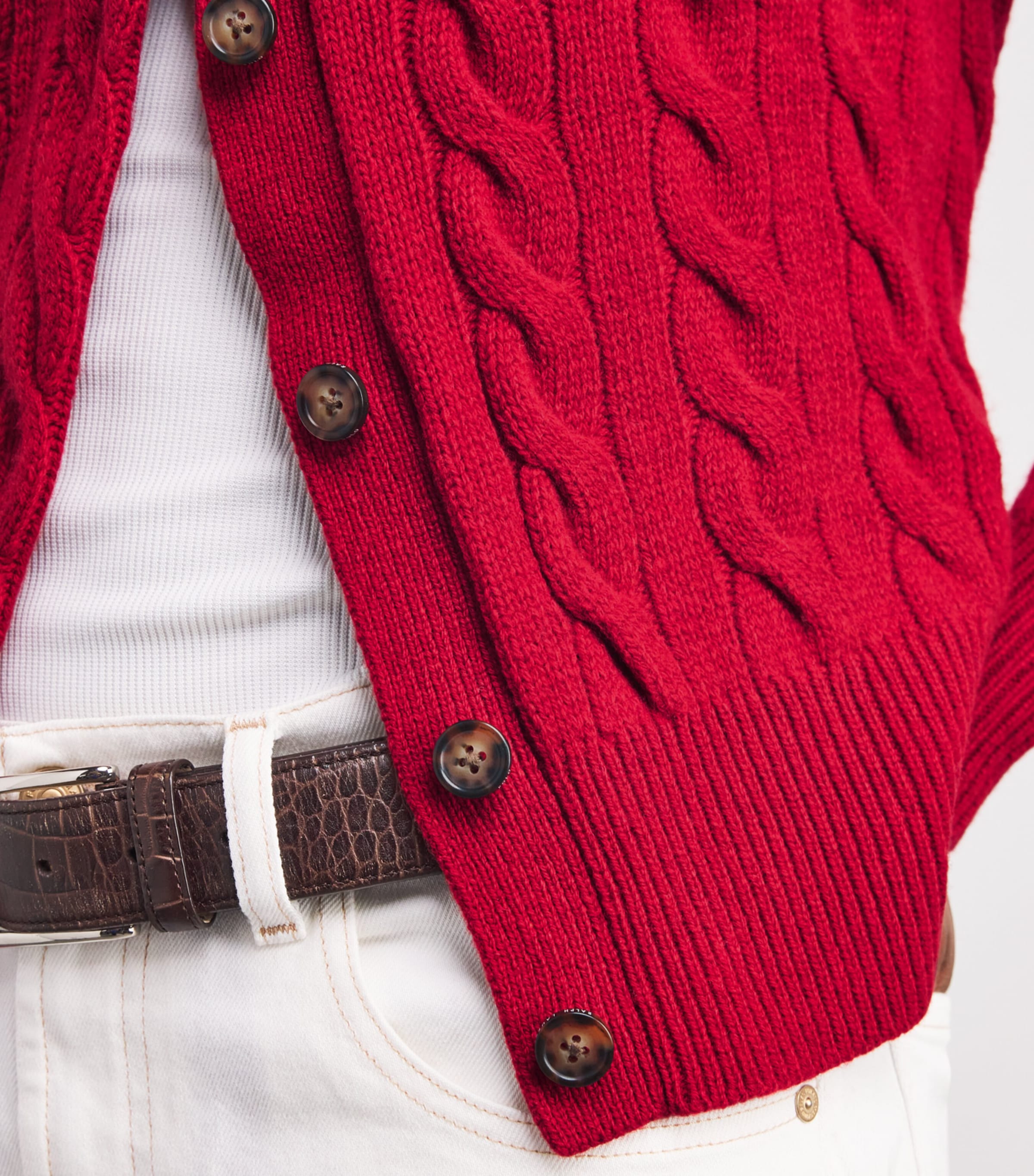 Wool-Cashmere Cable-Knit Cardigan FIRESIDE RED Image 6