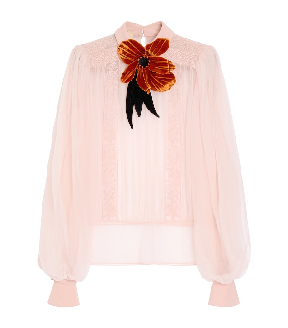 Valentino Womens Silk Floral-Embroidered Blouse Image 1