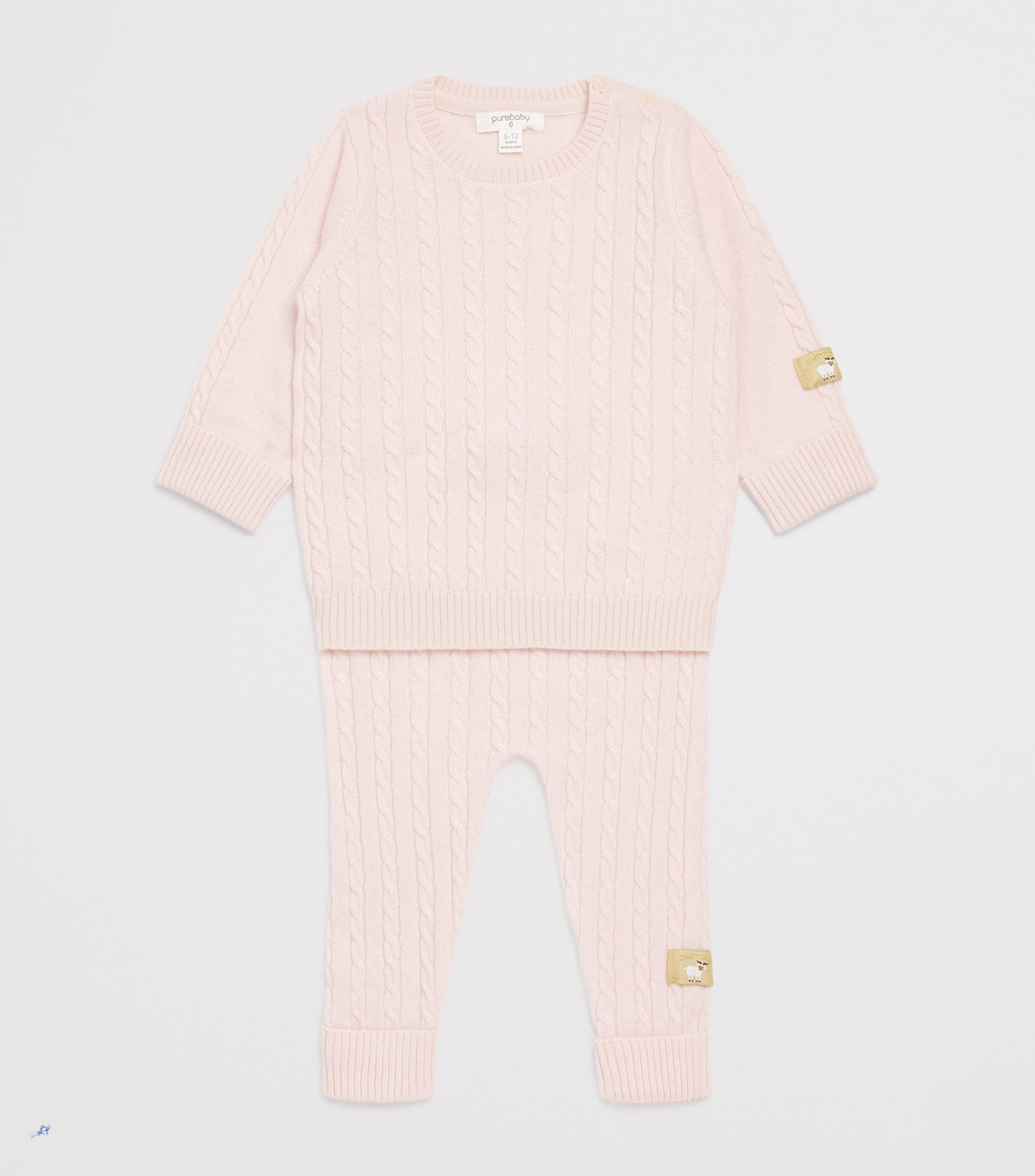 Cashmere Cable-Knit Sweater (0-12 Months) PALE PINK MELANGE Image 3