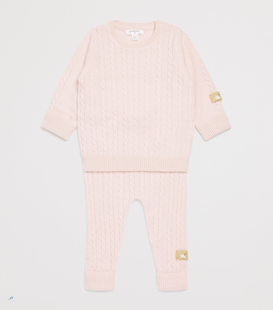 Cashmere Cable-Knit Sweater (0-12 Months) PALE PINK MELANGE Image 3