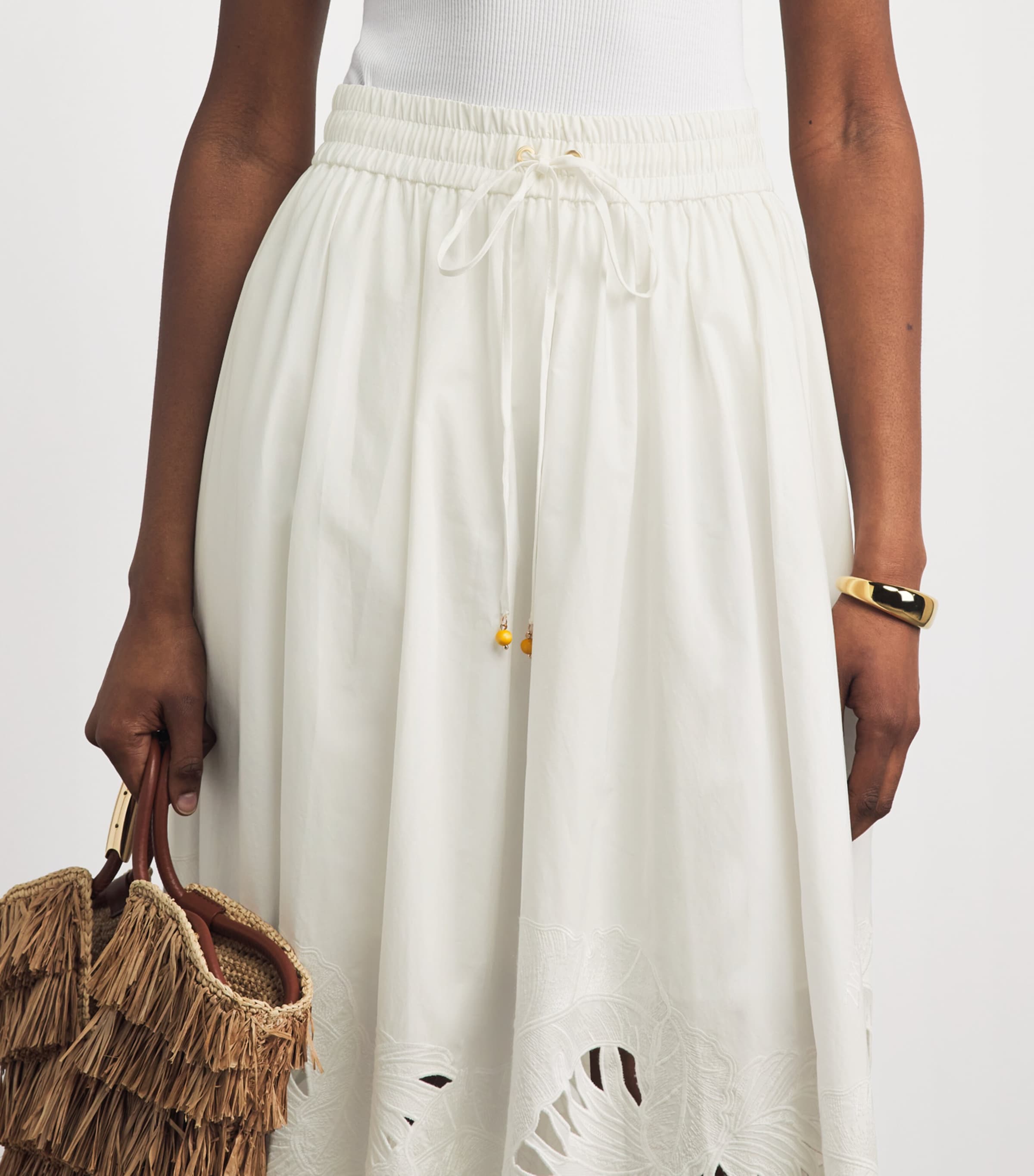 Zimmermann Womens Cotton Mahon Midi Skirt Ivo Ivory Image 3
