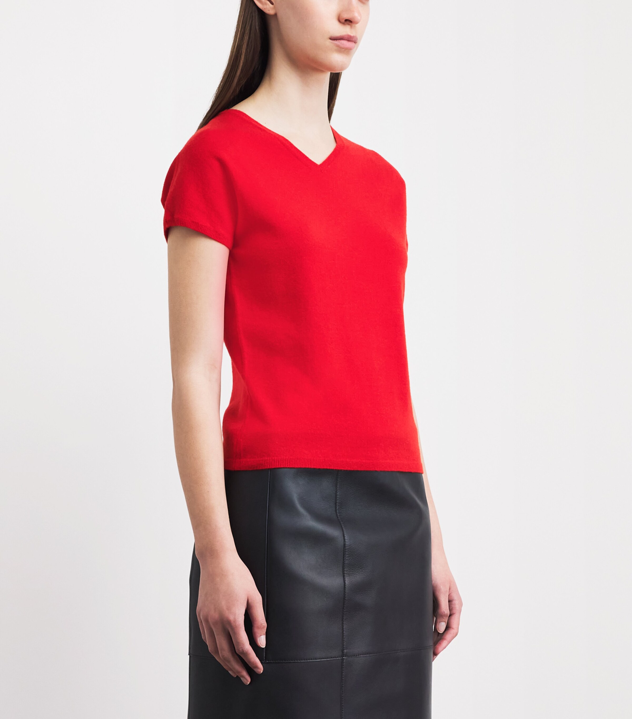 Vince Womens Wool-Cashmere-Blend Short-Sleeve Sweater Poppy Image 4