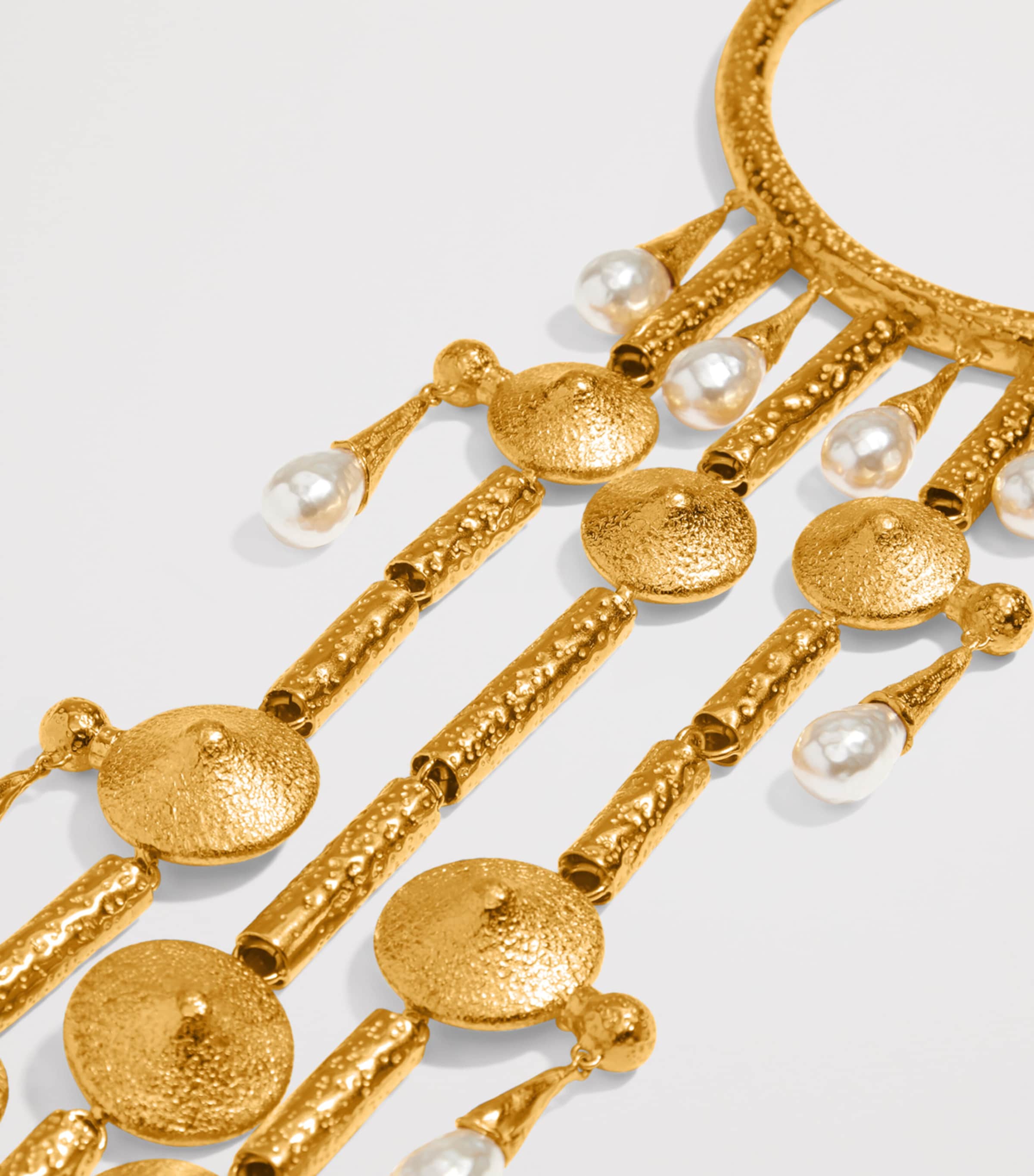 Pearl-Embellished Chandelier-Style Necklace 001 GOLD Image 4