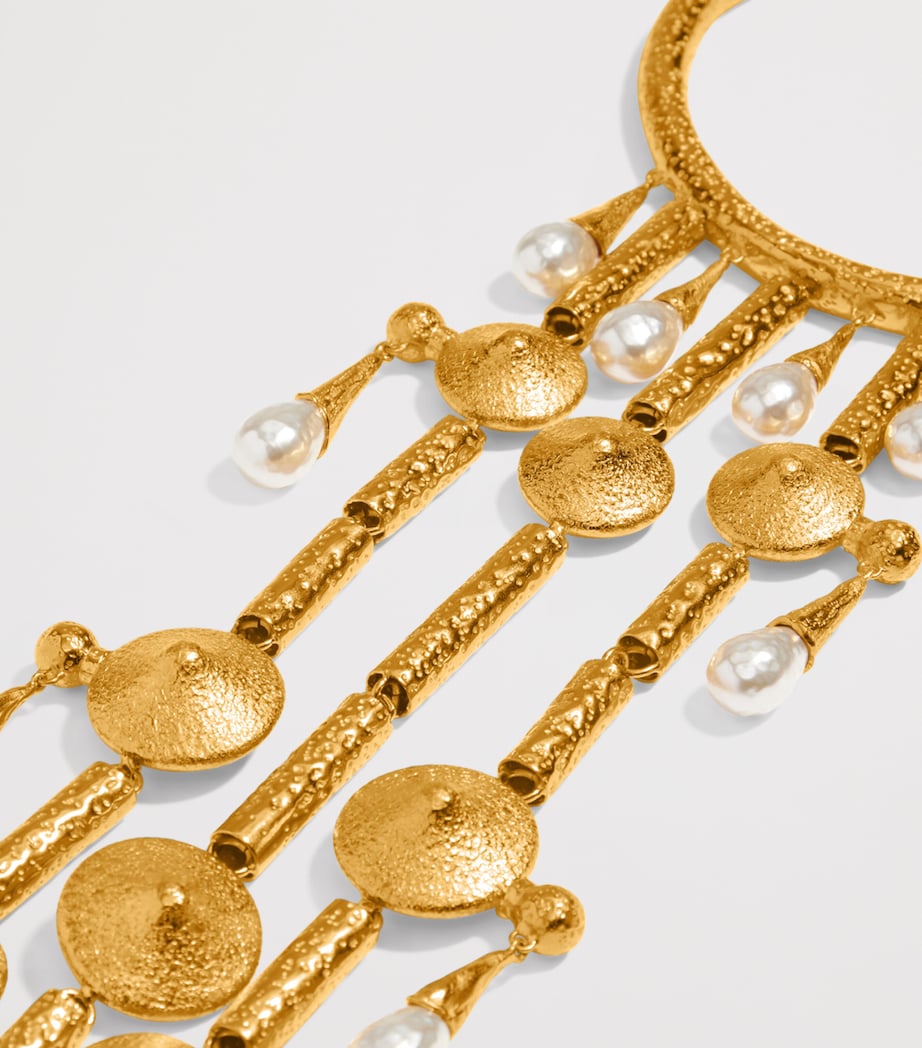 Pearl-Embellished Chandelier-Style Necklace 001 GOLD Image 4