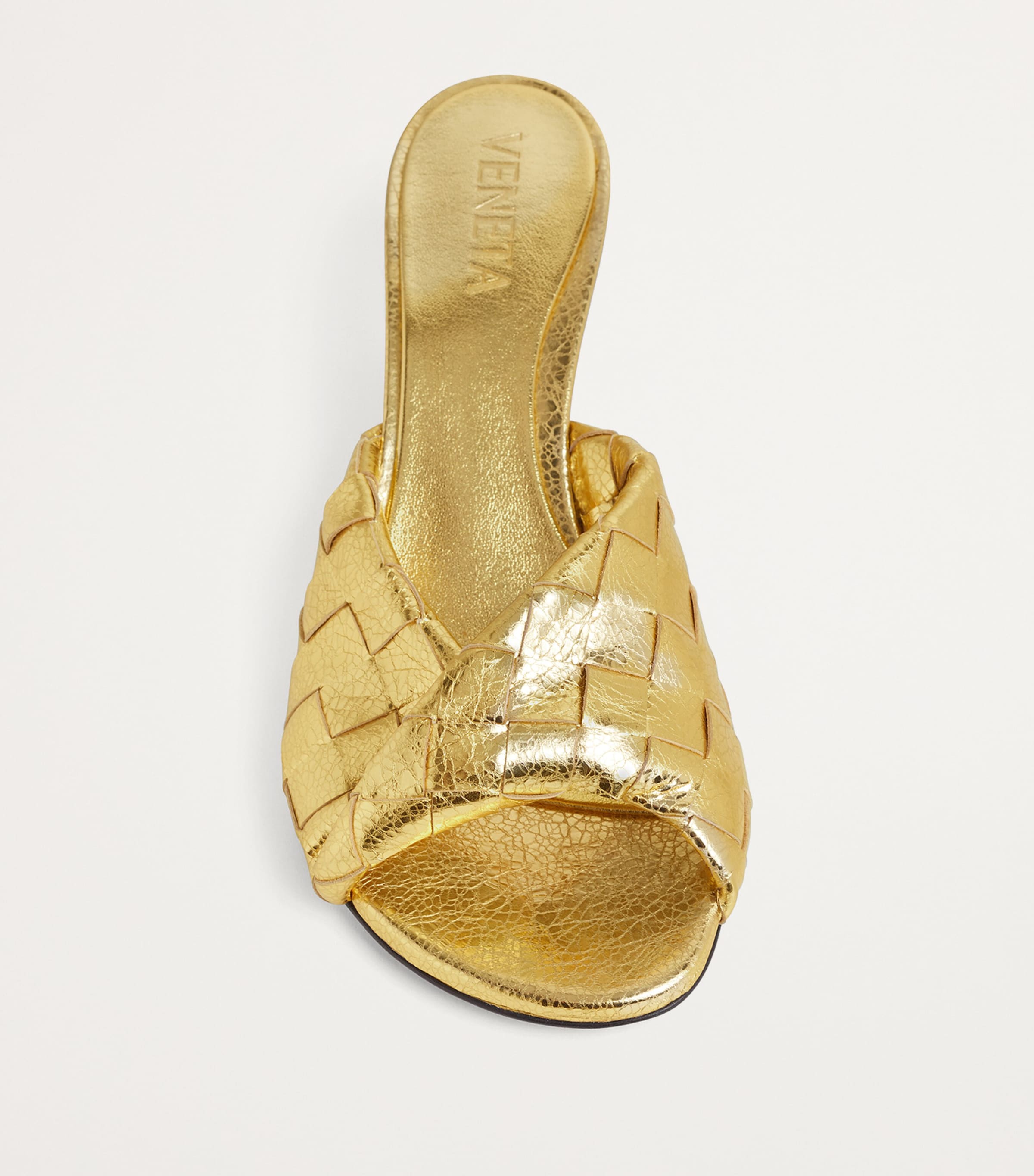 Bottega Veneta Metallic Leather Intrecciato Blink Mules 50