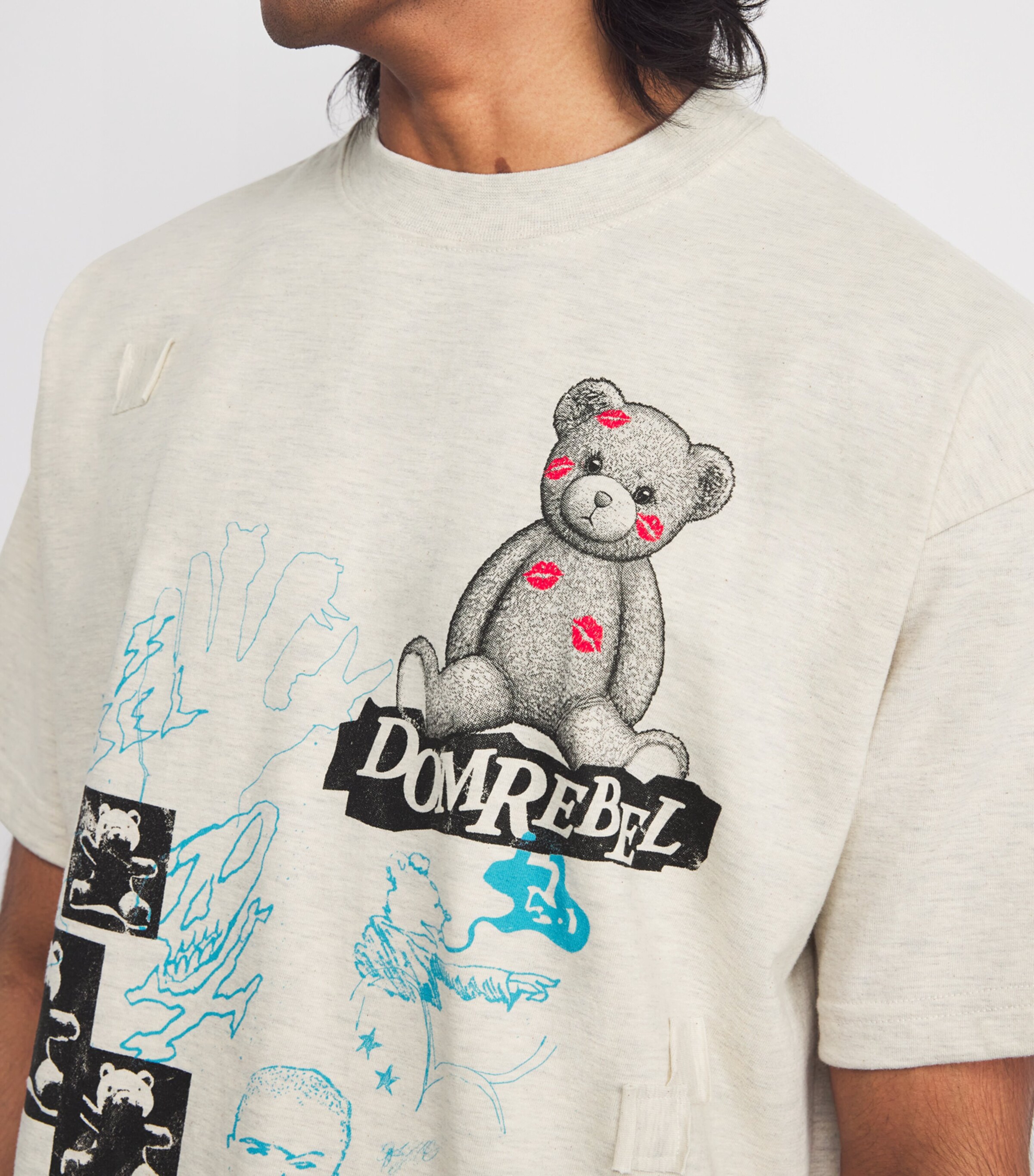 DOMREBEL Mens Cotton Scribble T-Shirt Greige Image 6
