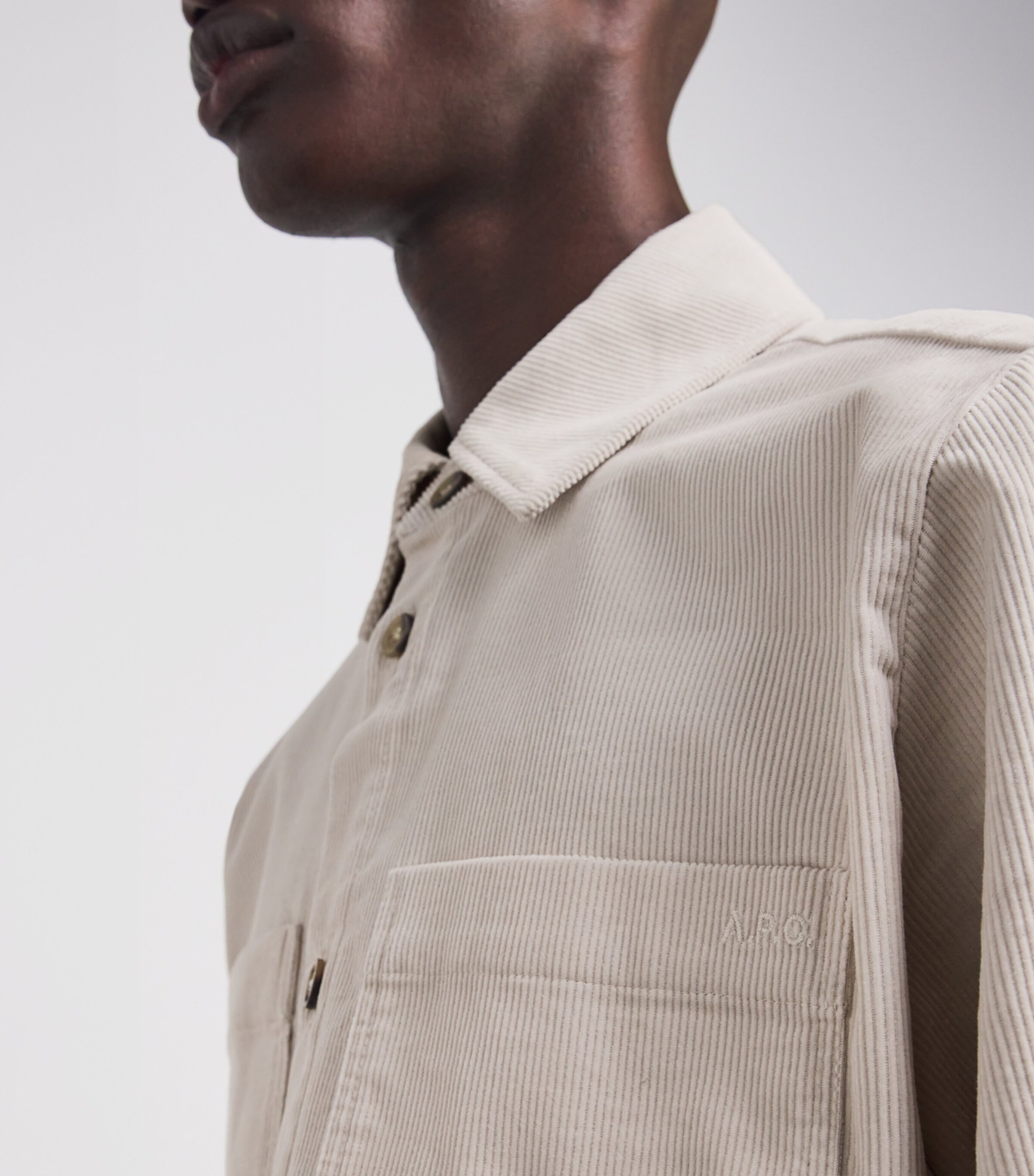 A.P.C. Mens Cotton Corduroy Leon Overshirt Aae Mastic Image 7
