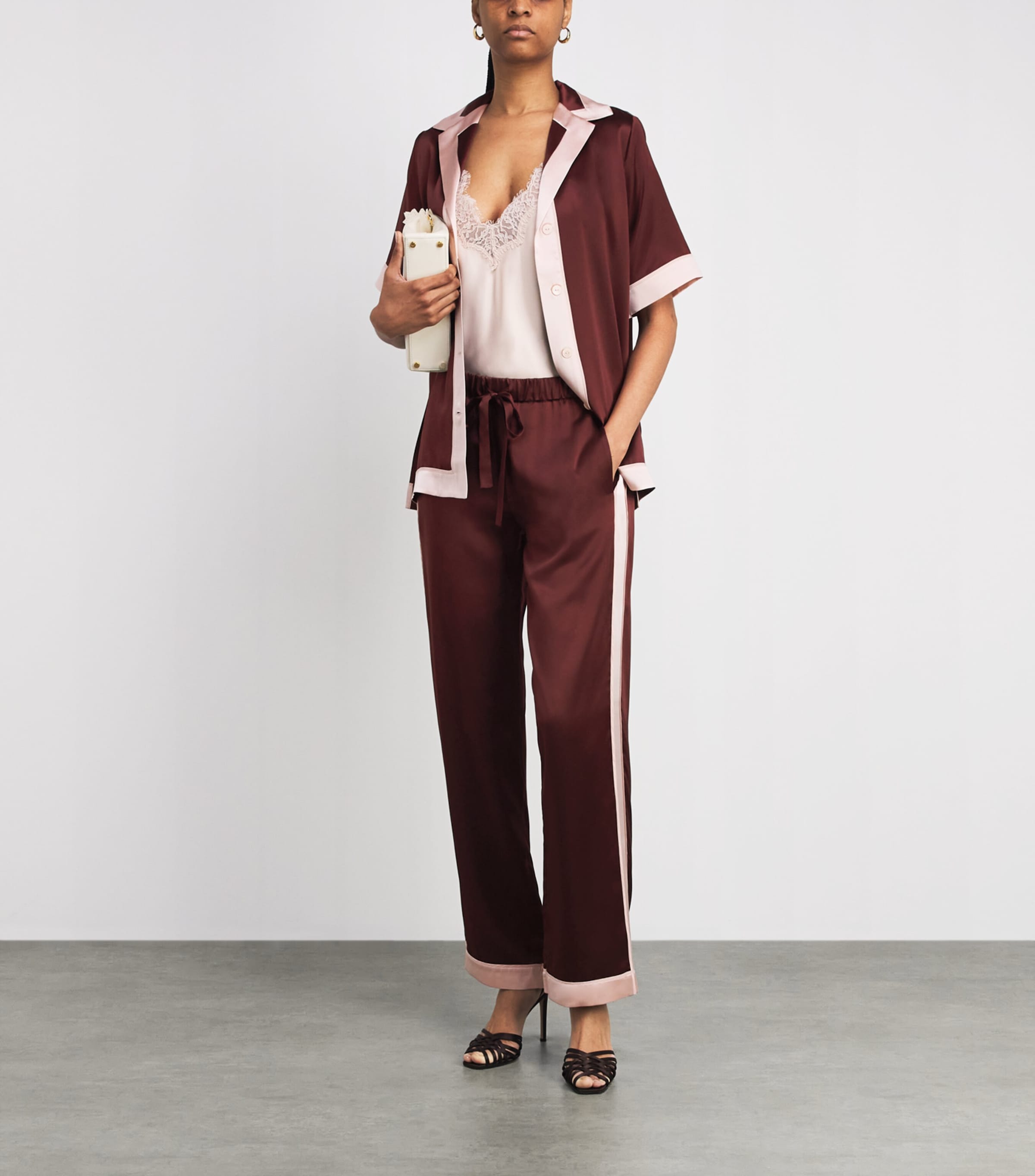 Olivia von Halle Womens Silk Tilda Pyjama Set Bordeaux Image 6