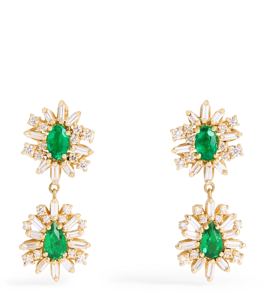Suzanne Kalan Yellow Gold, Diamond and Emerald One of a Kind Drop Earrings Yg/emer Image 1