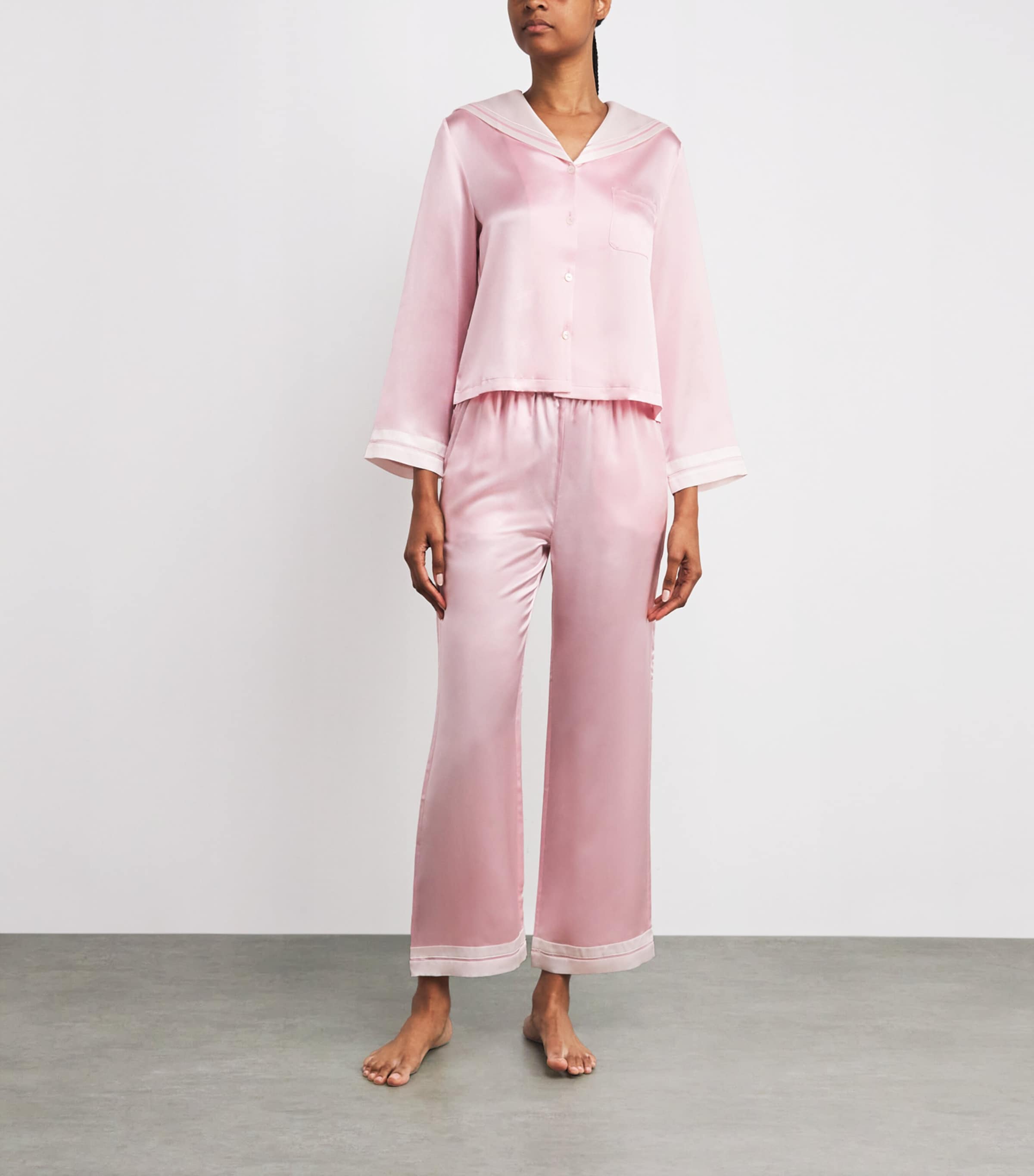 Mulberry Silk Pyjama Set PINK/WHITE Image 2
