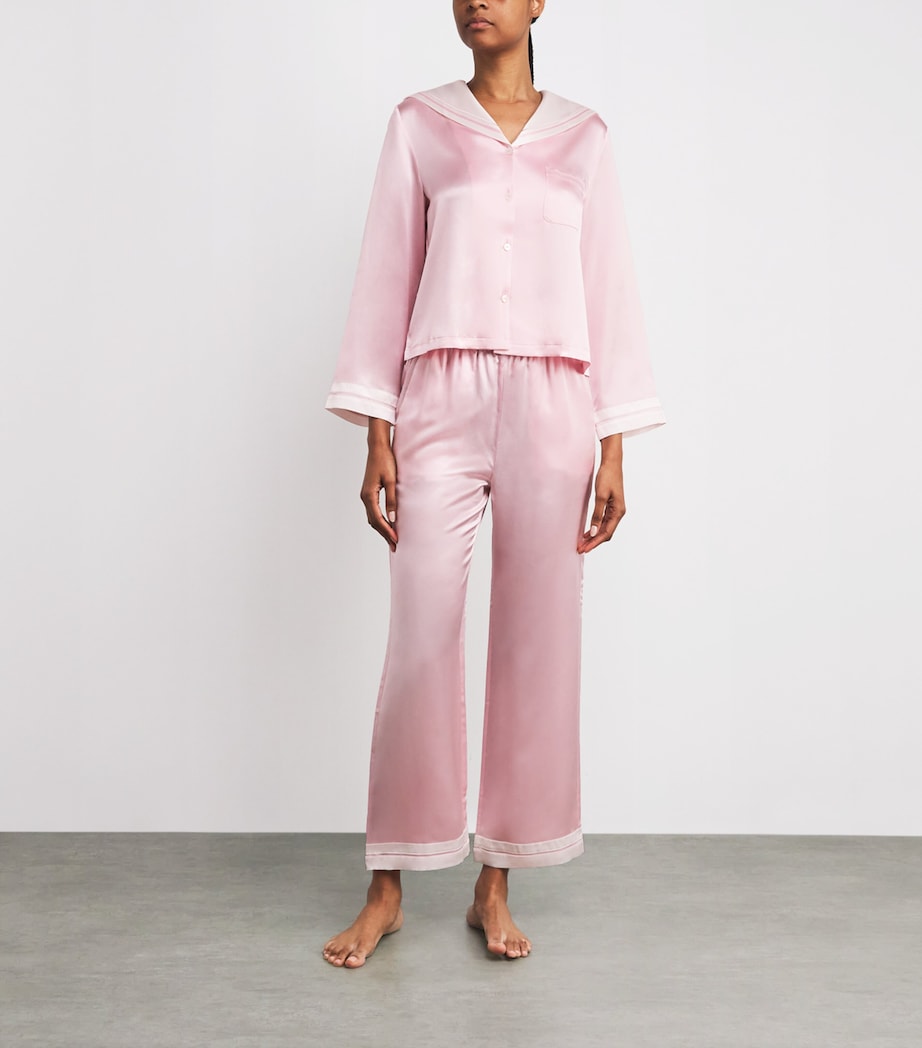 Mulberry Silk Pyjama Set PINK/WHITE Image 2