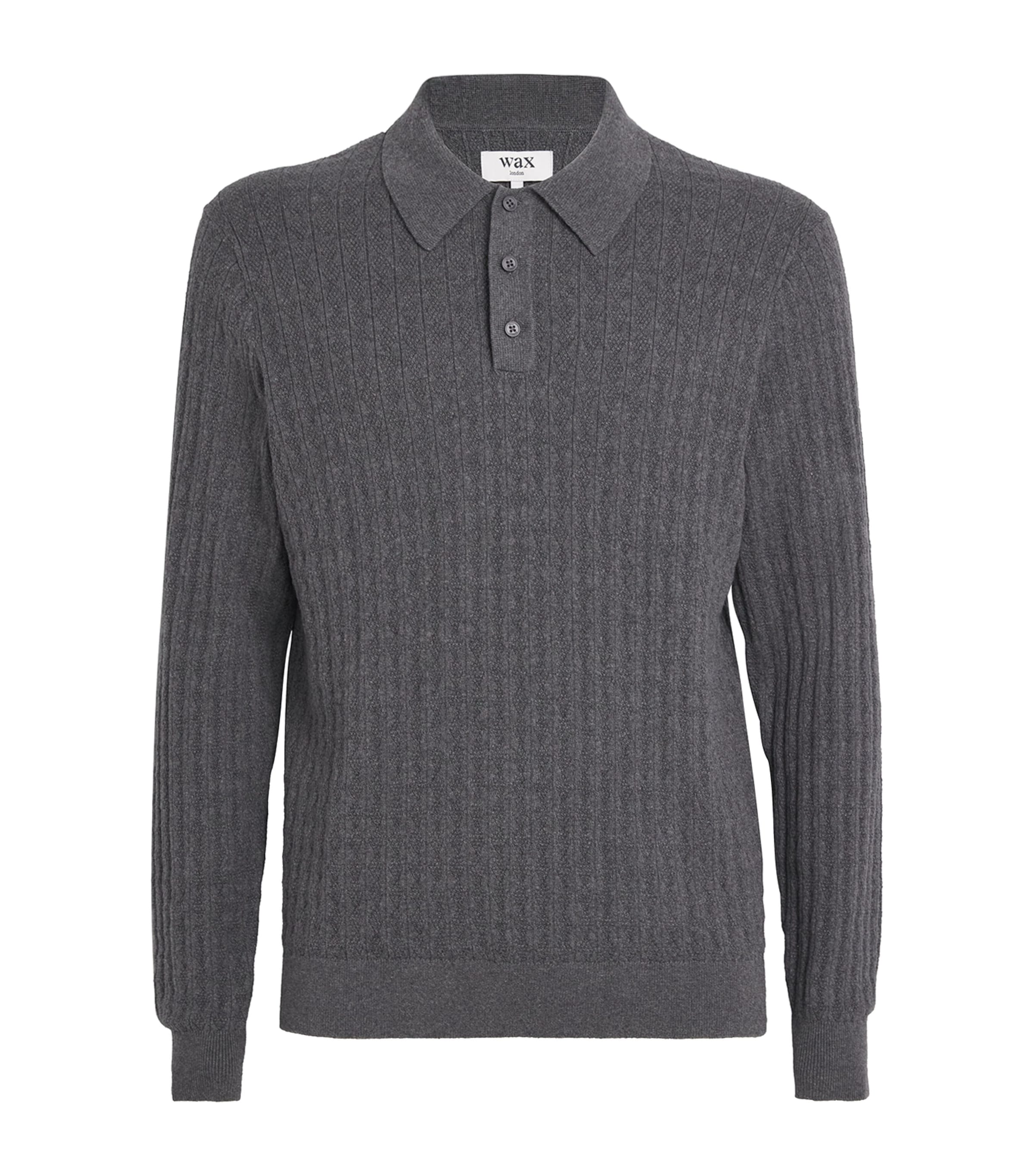 Wax London Mens Cotton-Cashmere Oban Polo Sweater Grey Marl Image 1