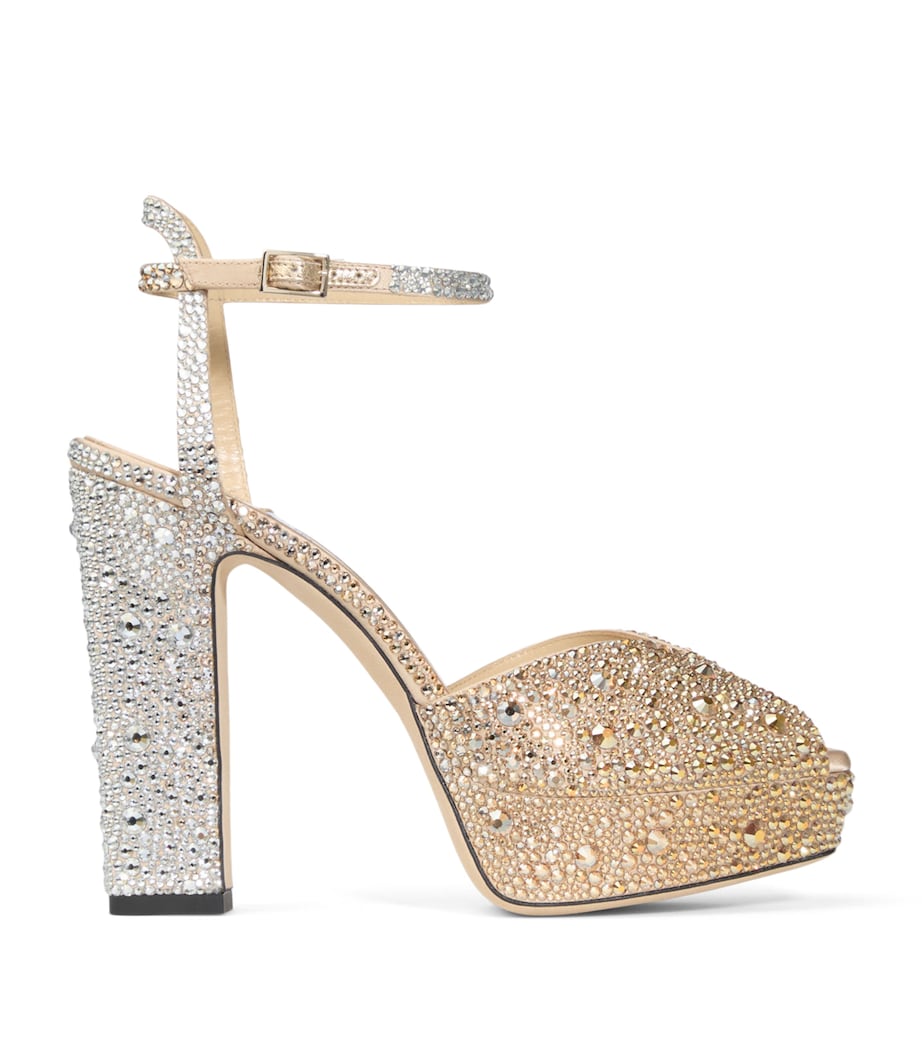 Jimmy Choo Sacaria 120 Embellished Platform Sandals Gold/crystal Image 1
