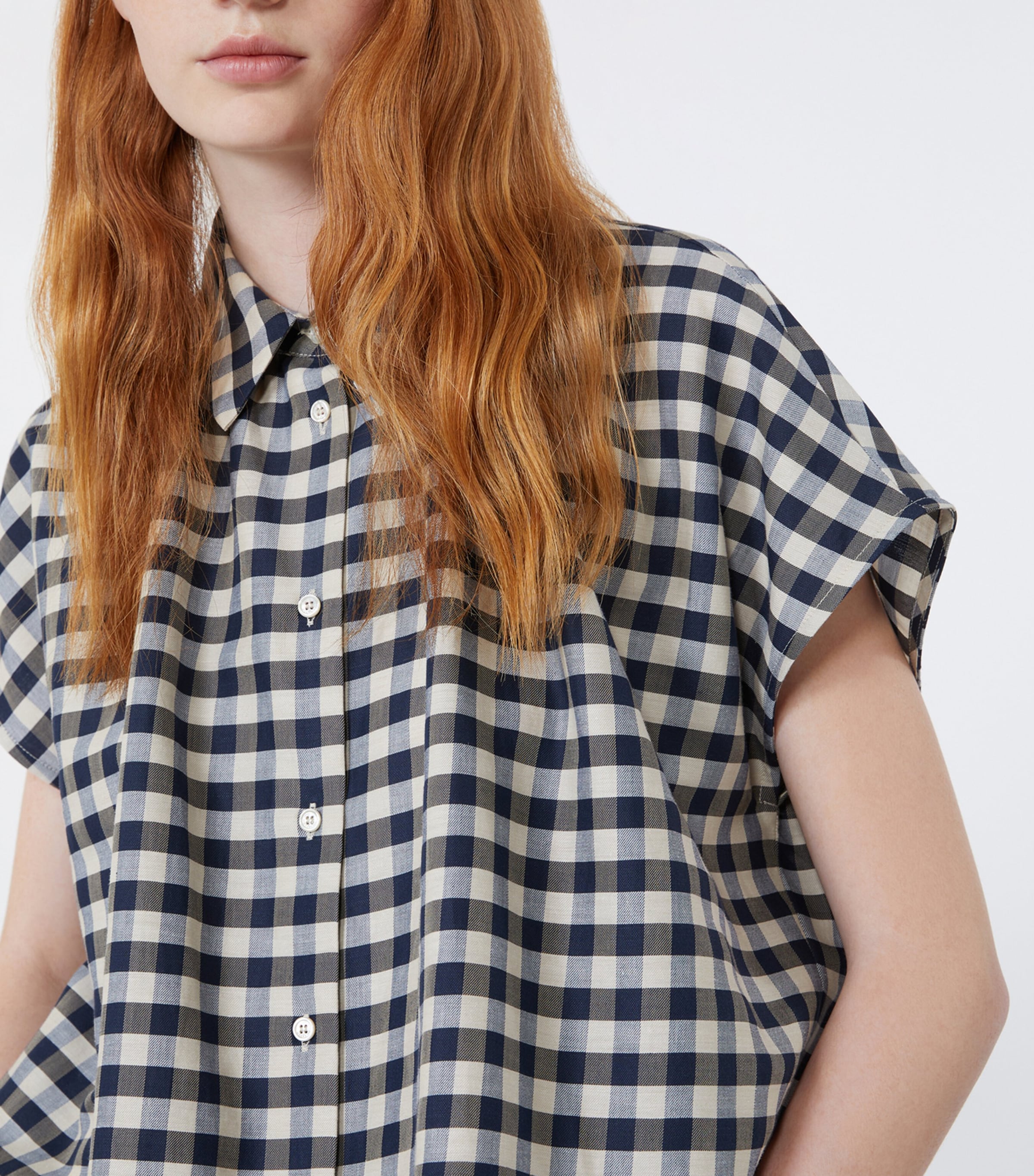 Weekend Max Mara Womens Cotton-Blend Check Shirt Navy Image 6