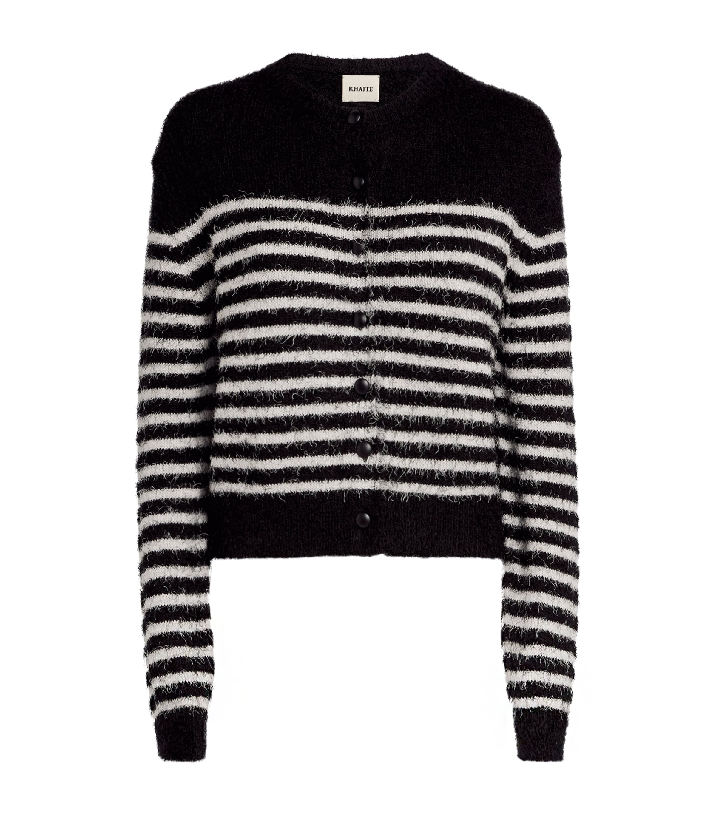 Khaite Jules Striped Silk And Cashmere Cardigan In Black
