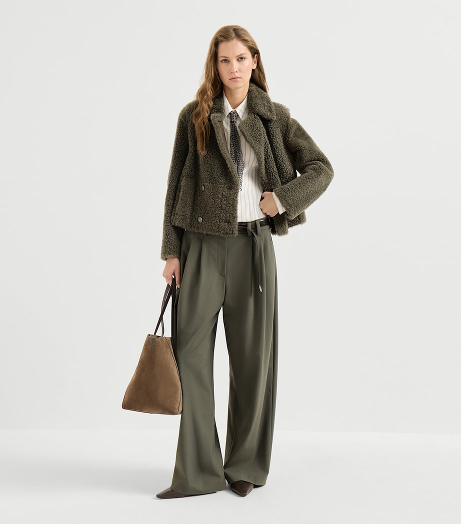 Brunello Cucinelli Womens Shearling Pea Coat Grigio Militare Image 5