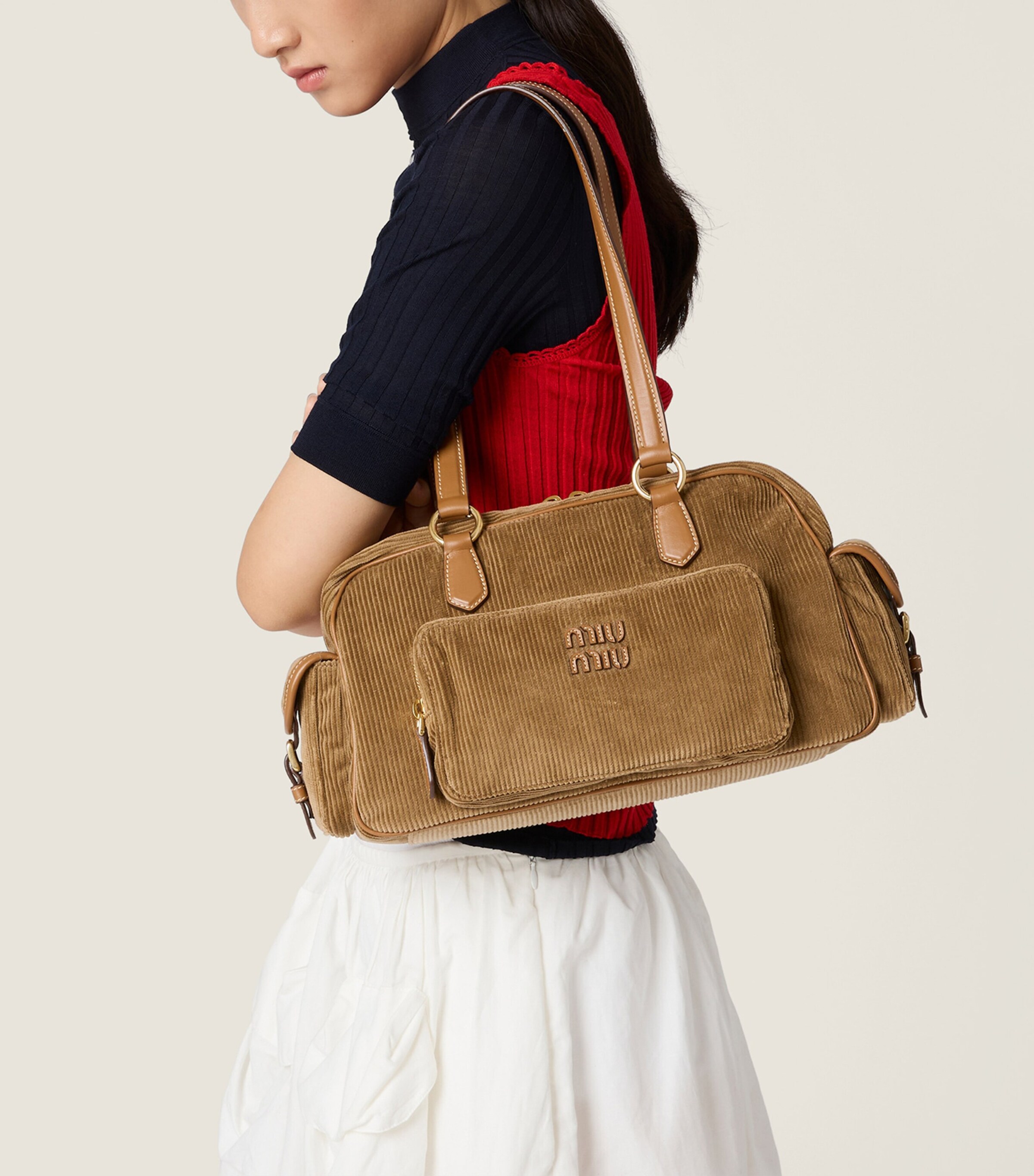 Corduroy Pocket Shoulder Bag F0401 Image 5