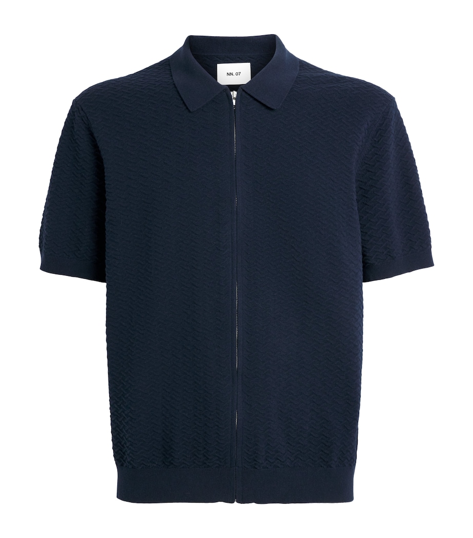 NN.07 Mens Organic Cotton Zip-Up Polo Shirt Navy Blue Image 1